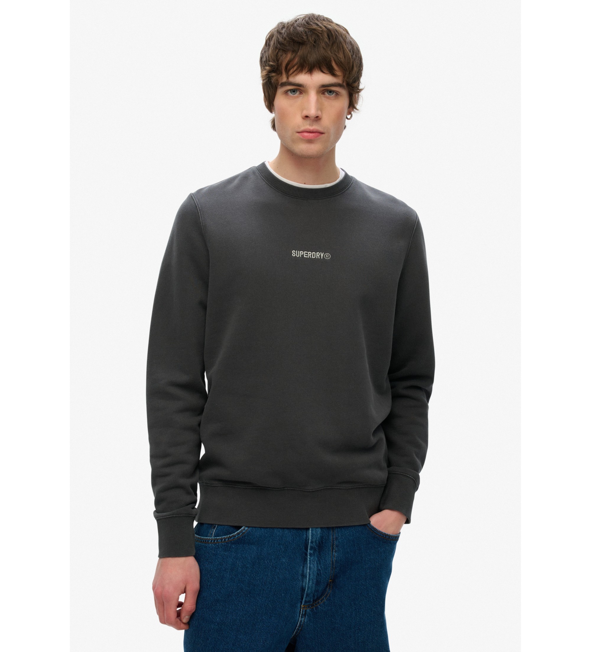 Superdry für Herren. M2014007A Sweatshirt mit Rundhalsausschnitt und schwarzem Mikro-Logo-Print (XL), Lässig, Baumwolle