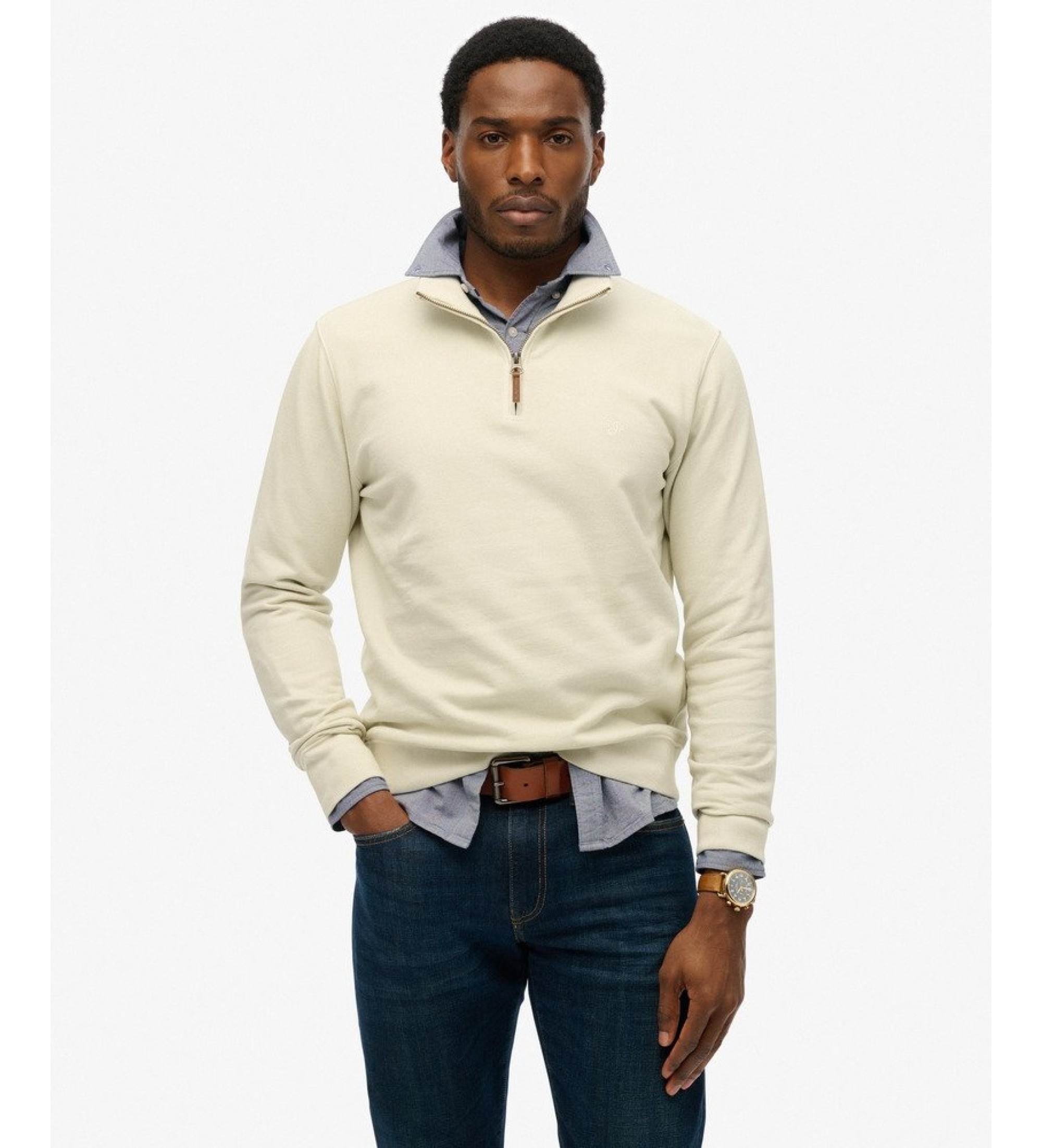 Superdry für Herren. M2014346A Beiges Classic Essential Sweatshirt mit kurzem Reißverschluss (XXL), Lässig, Baumwolle