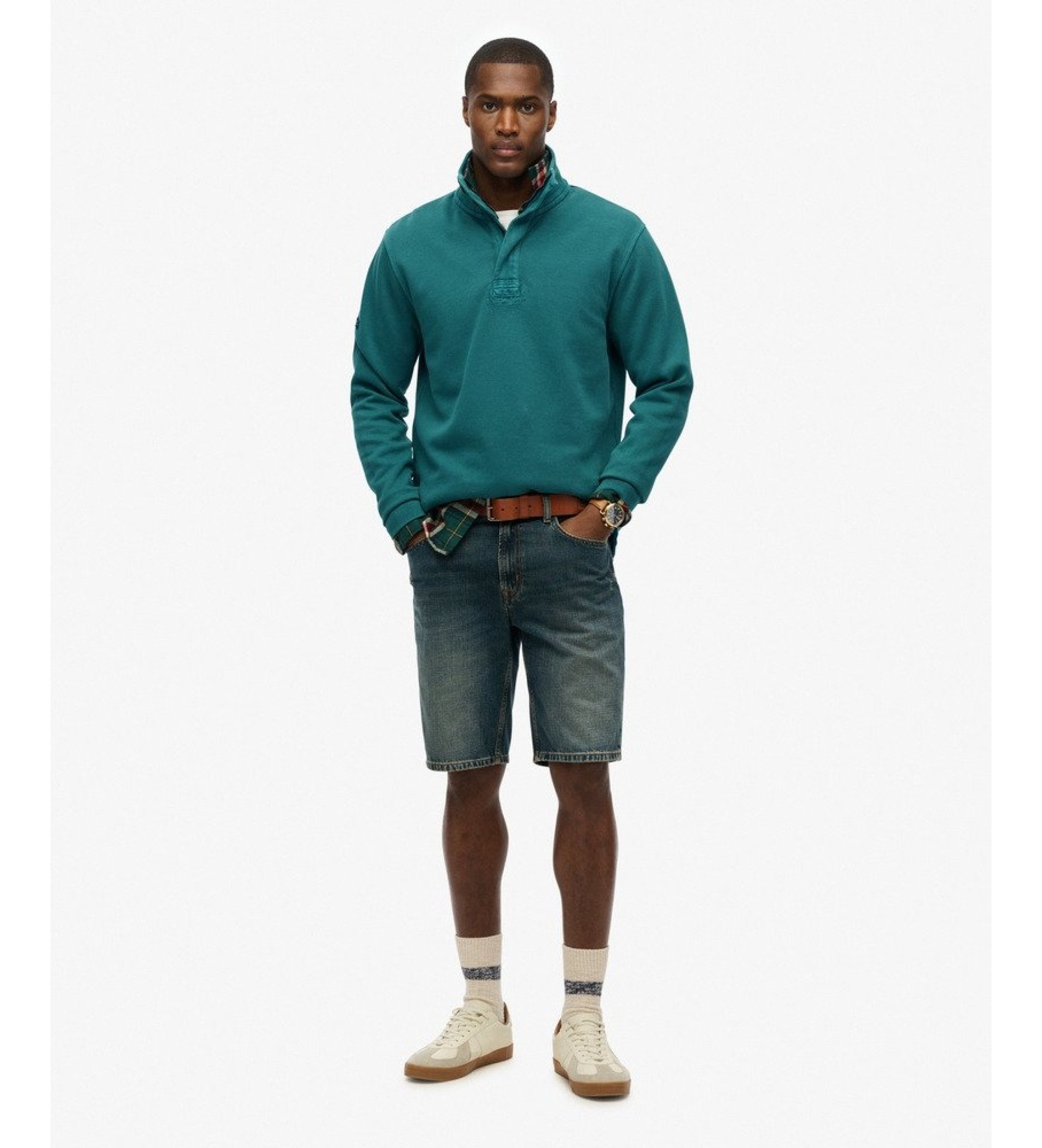 Superdry für Herren. M2014093A Grüner Classic Pique Pullover mit halbem Reißverschluss (S), Lässig, Baumwolle, Langarm