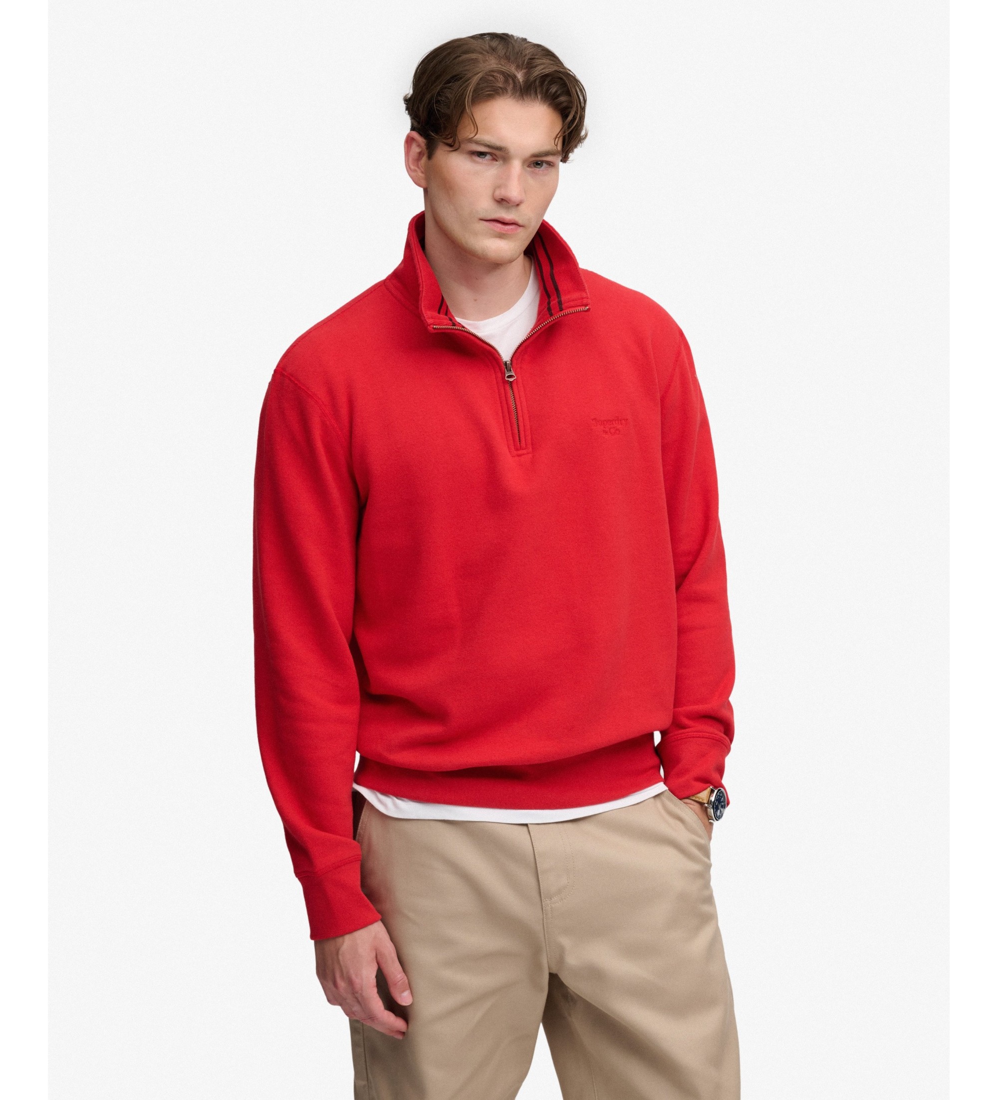 Superdry für Herren. M2014700A Essentials Serif Sweatshirt mit kurzem Reißverschluss rot (S), Lässig, Baumwolle