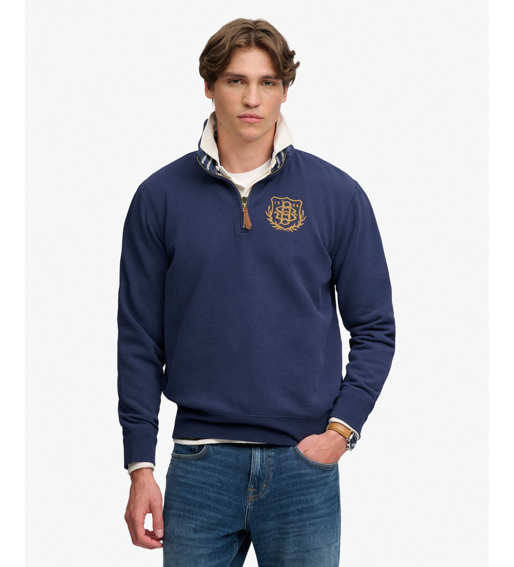 Superdry für Herren. M2014556A Sweatshirt mit halbem Reißverschluss Gothic Varsity marineblau (M), Lässig, Baumwolle