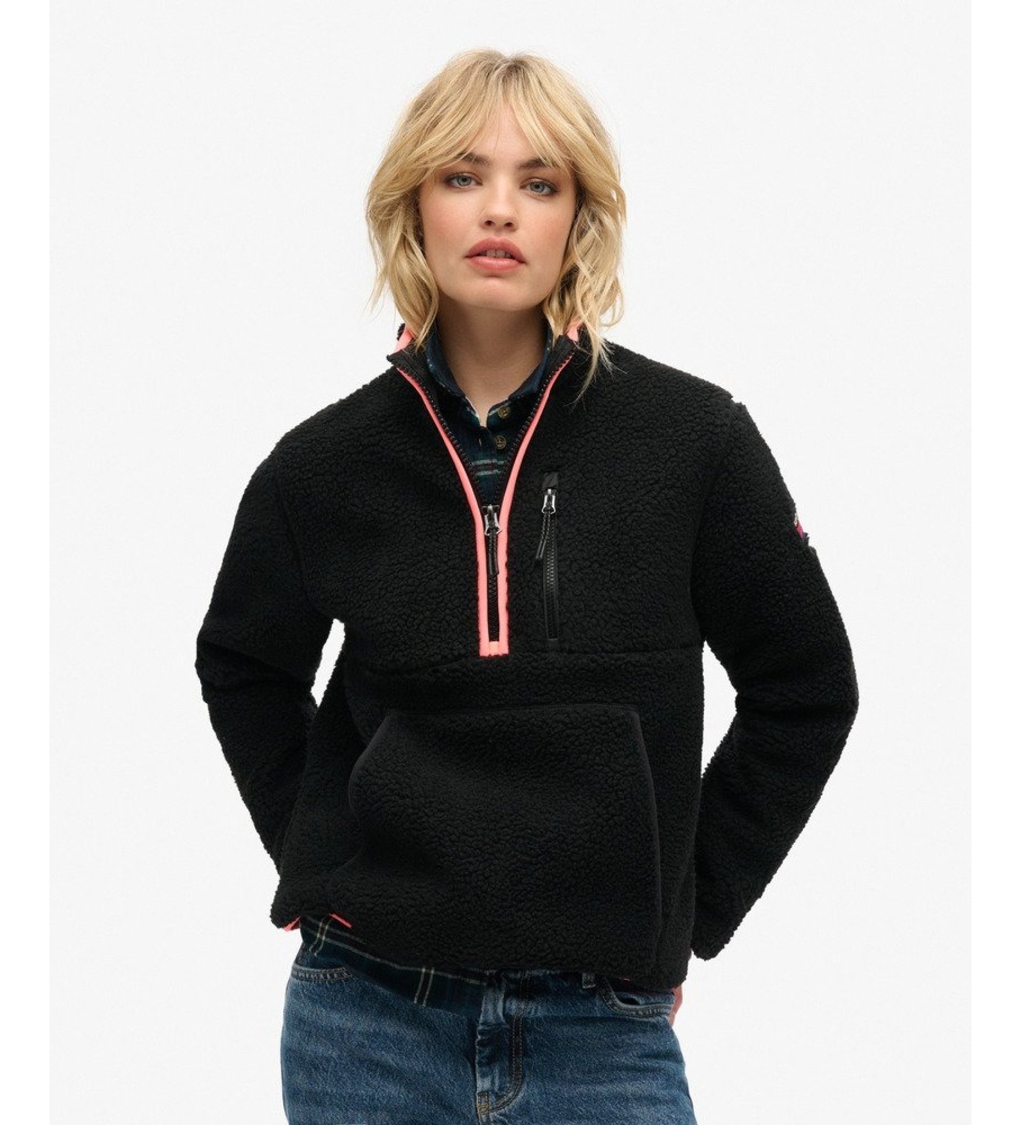 Superdry für Damen. W2012341A Outdoor Half Sweatshirt mit halbem Reißverschluss, schwarz (XS), Lässig, Polyester