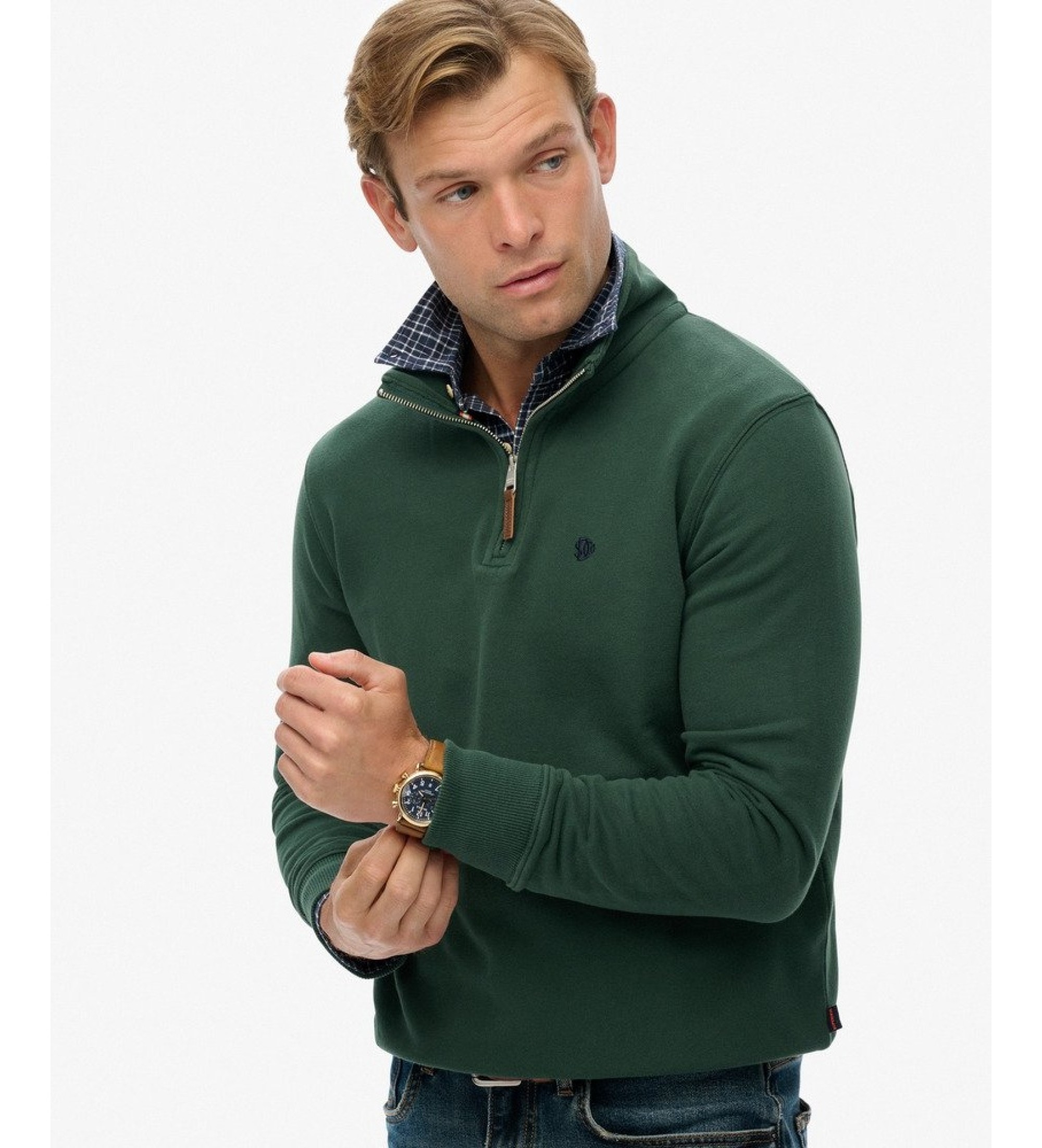 Superdry für Herren. M2014381A Preppy Sweatshirt mit kurzem Reißverschluss in Grün (L), Lässig, Baumwolle