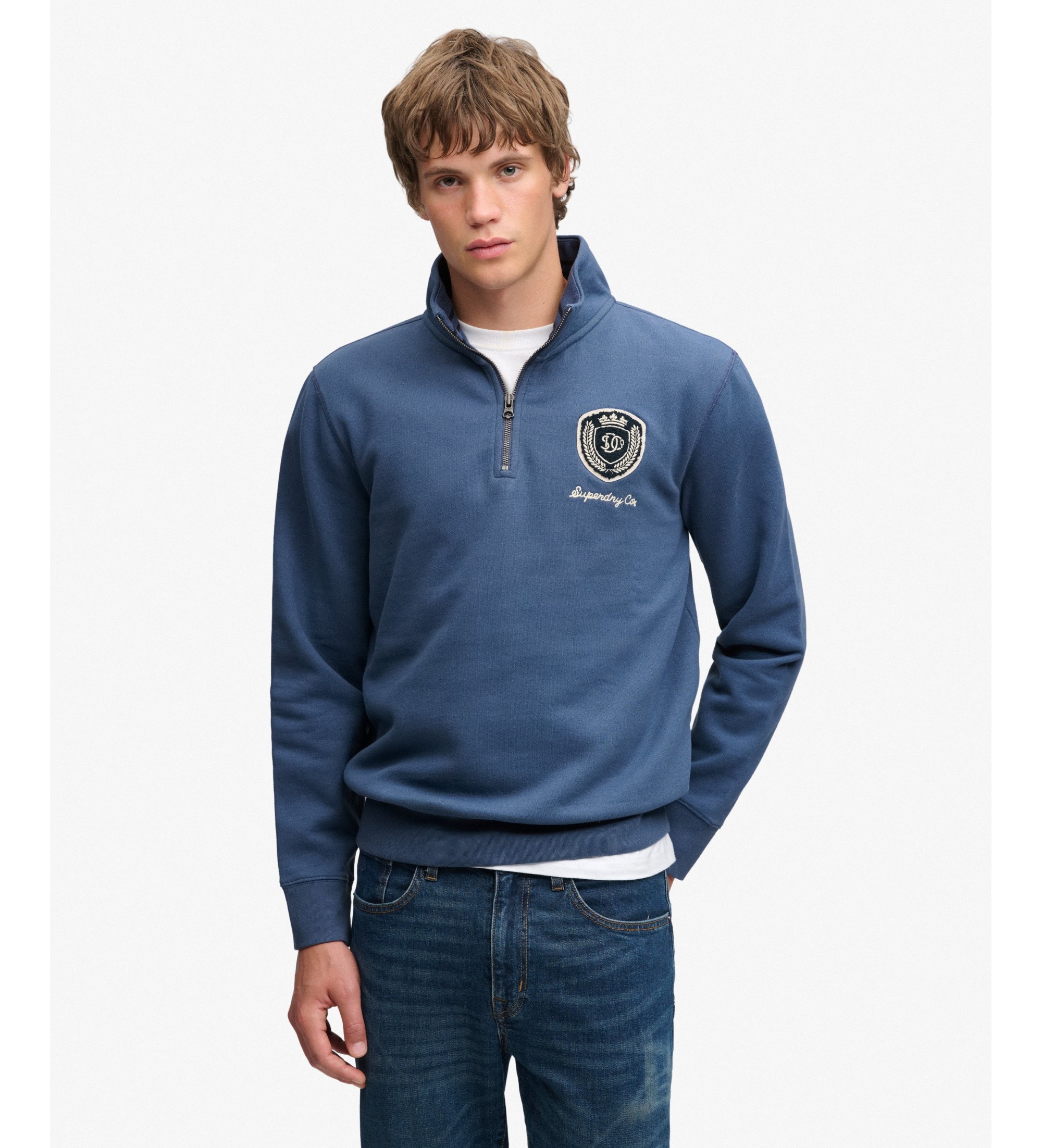 Superdry für Herren. M2014584A Vintage Athletic Half Sweatshirt mit halbem Reißverschluss, blau (M), Lässig, Baumwolle