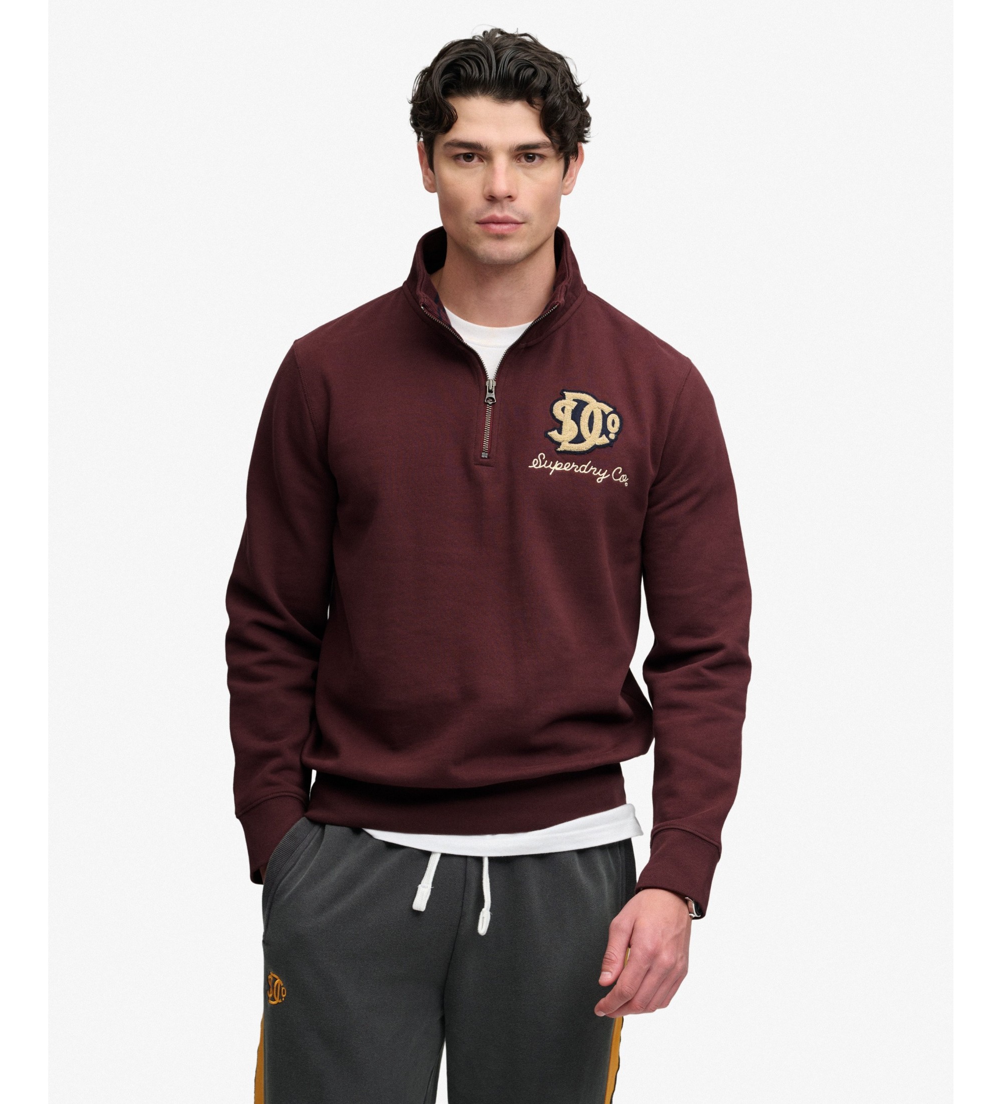 Superdry für Herren. M2014584A Vintage Athletic Sweatshirt mit halbem Reißverschluss in Burgunderrot (XL), Lässig, Baumwolle, Bordeaux