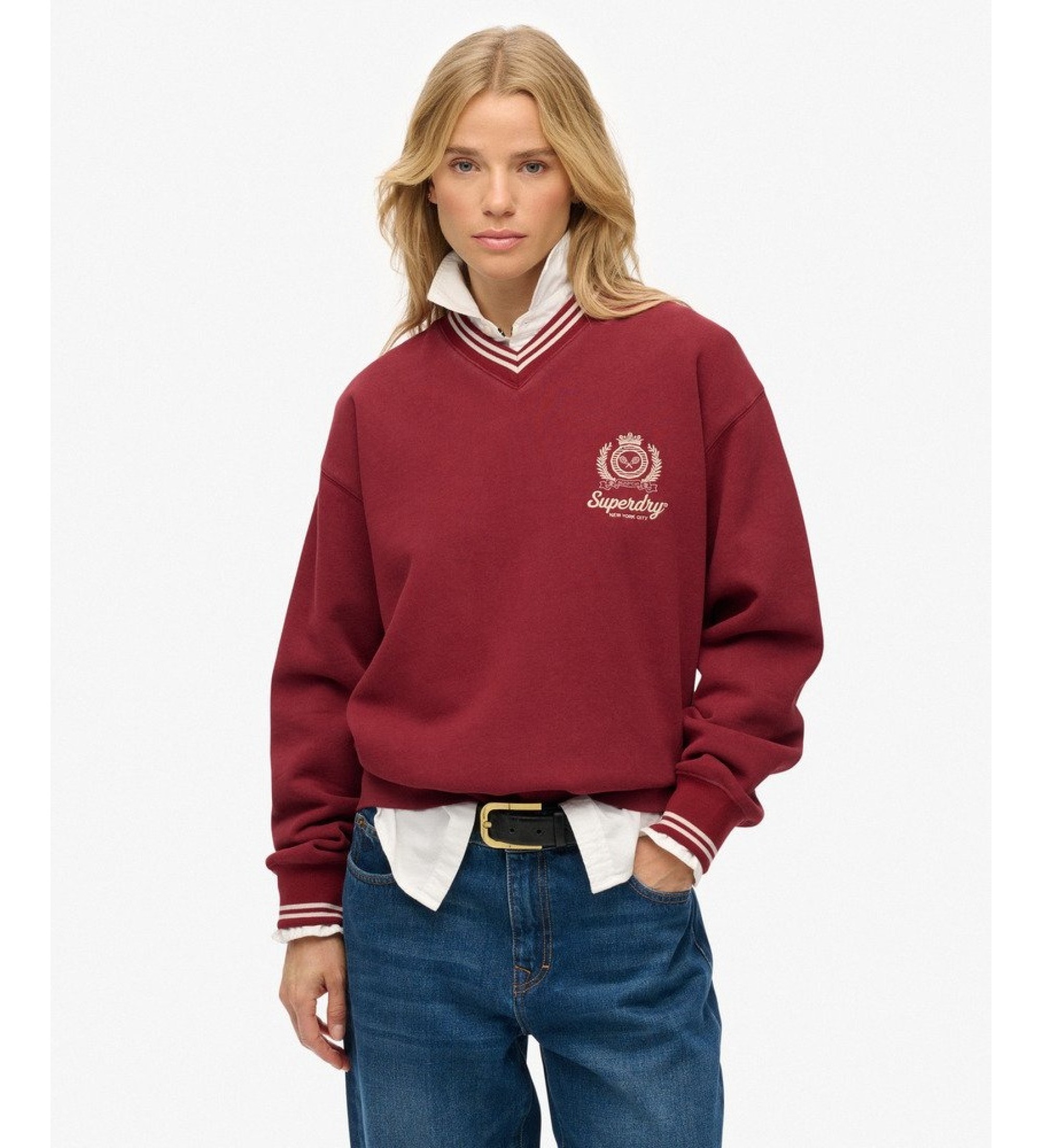 Superdry für Damen. W2012379A Rotes Sweatshirt ?Country Club Loose? (L), Lässig, Baumwolle, Langarm