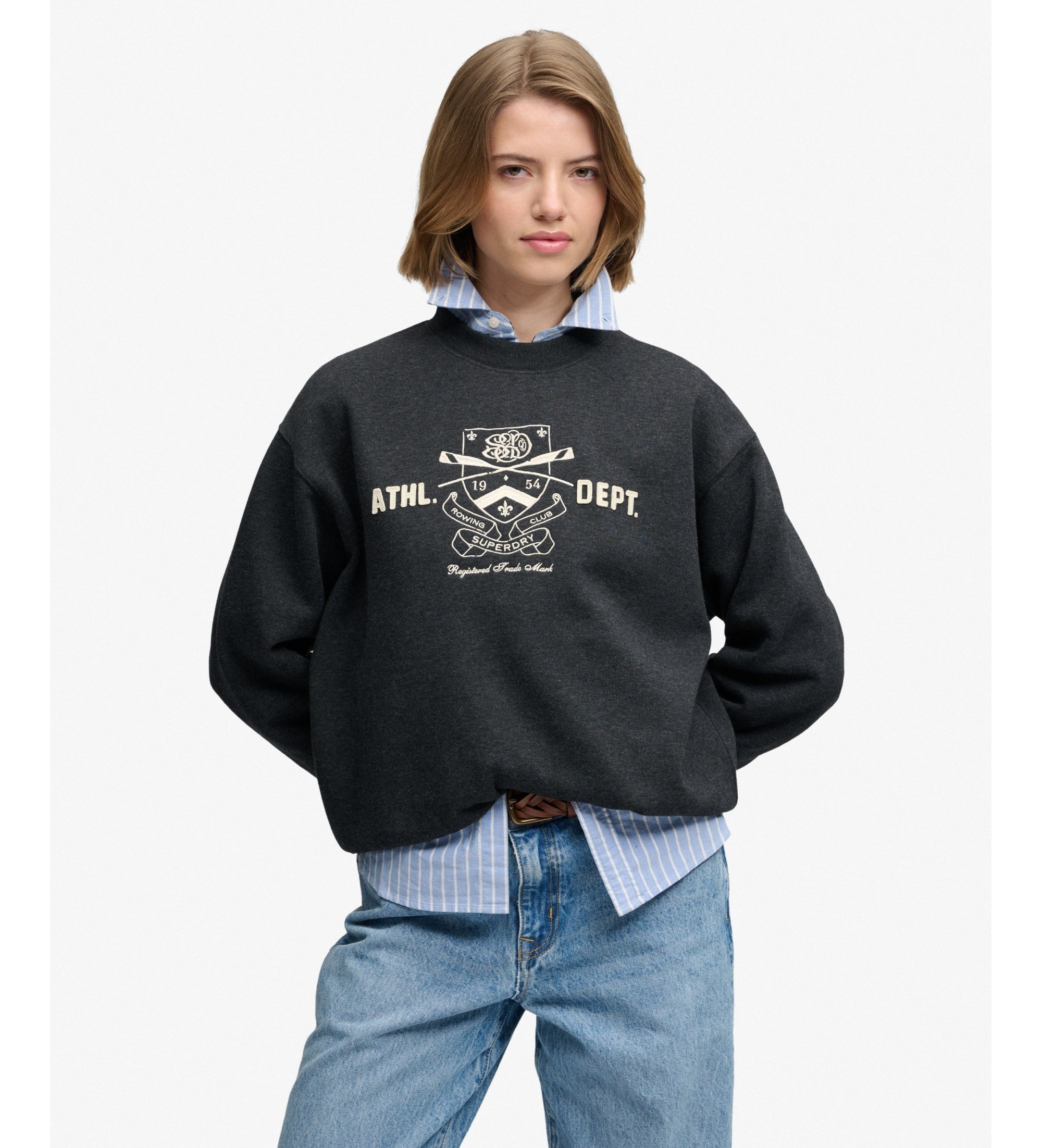 Superdry für Damen. W2012715A Schwarzes Country-Club-Sweatshirt (M), Lässig, Baumwolle, Langarm