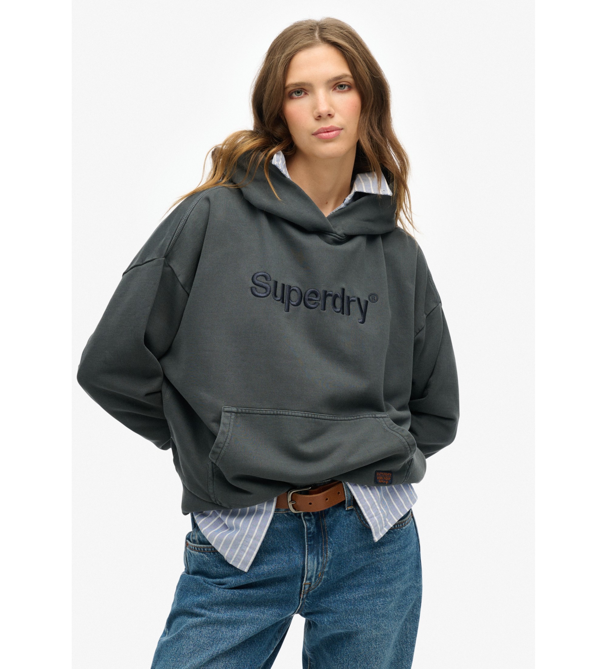 Superdry für Damen. W2012431A Sweatshirt Core bestickt grau (L), Lässig, Baumwolle