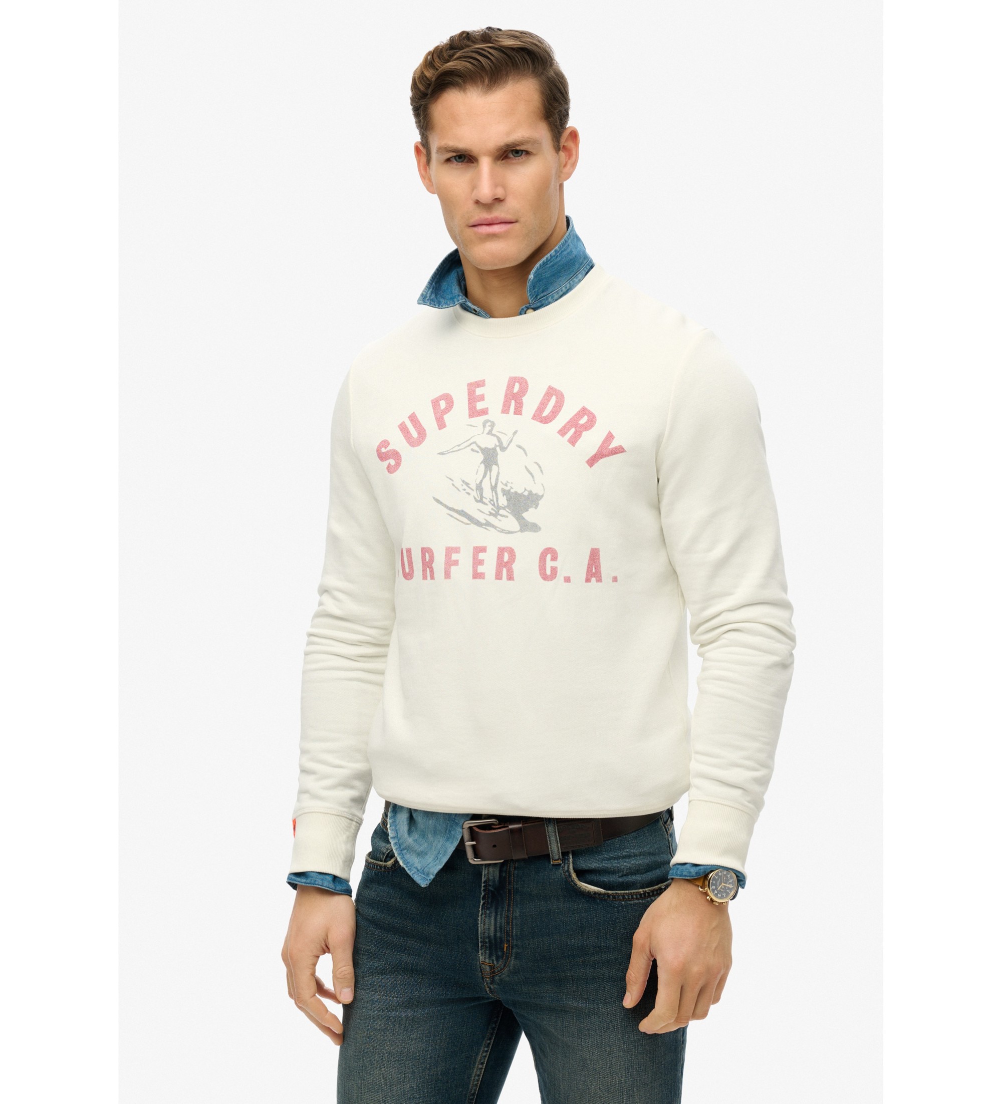 Superdry für Herren. M2014018A Lo-Fi Outdoors Sweatshirt off-white (S), Weiß, Lässig, Baumwolle