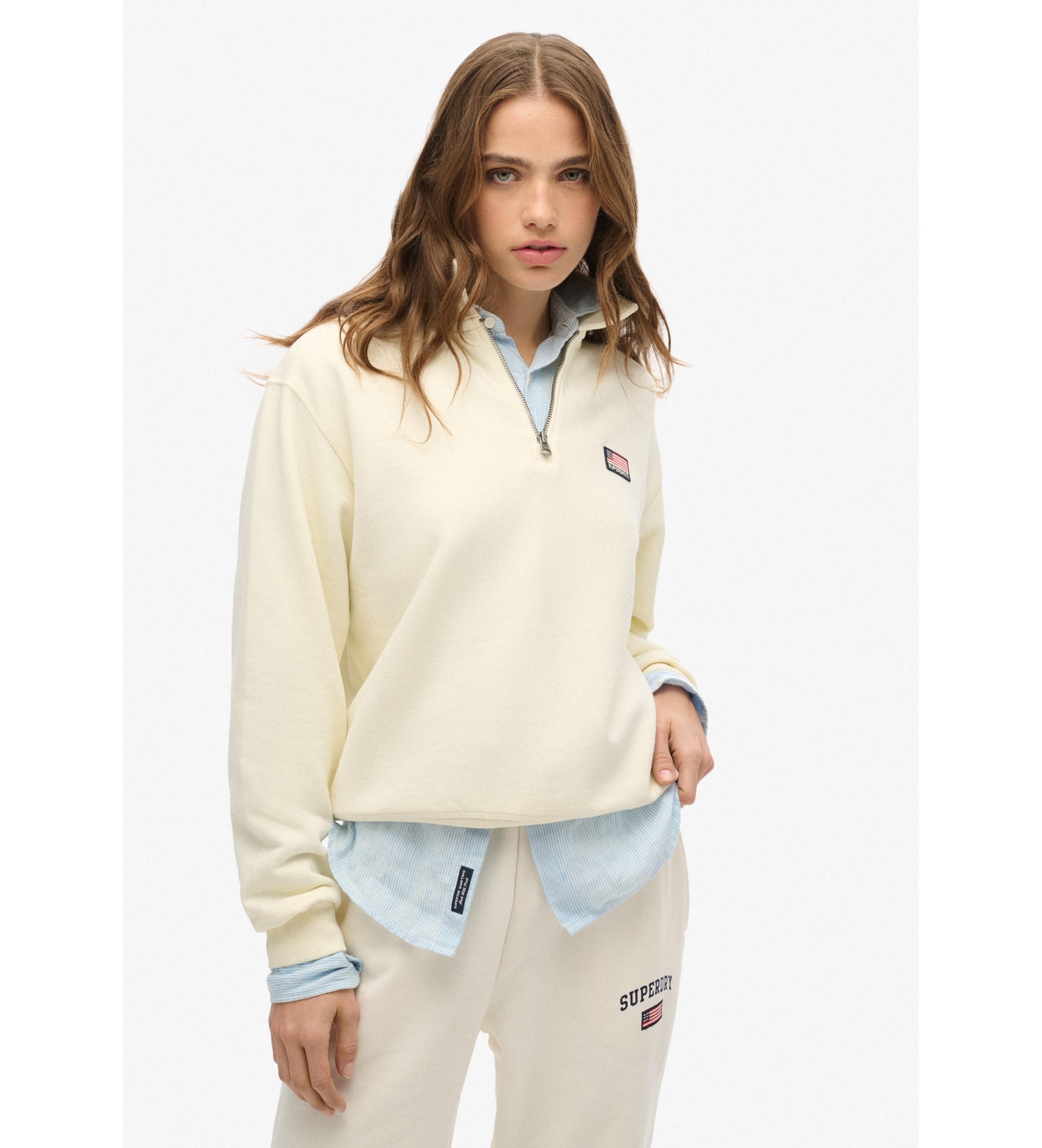 Superdry für Damen. W2012234A Athletic Essentials Weißes Rollkragenpullover mit halbem Reißverschluss (XL), Lässig, Baumwolle