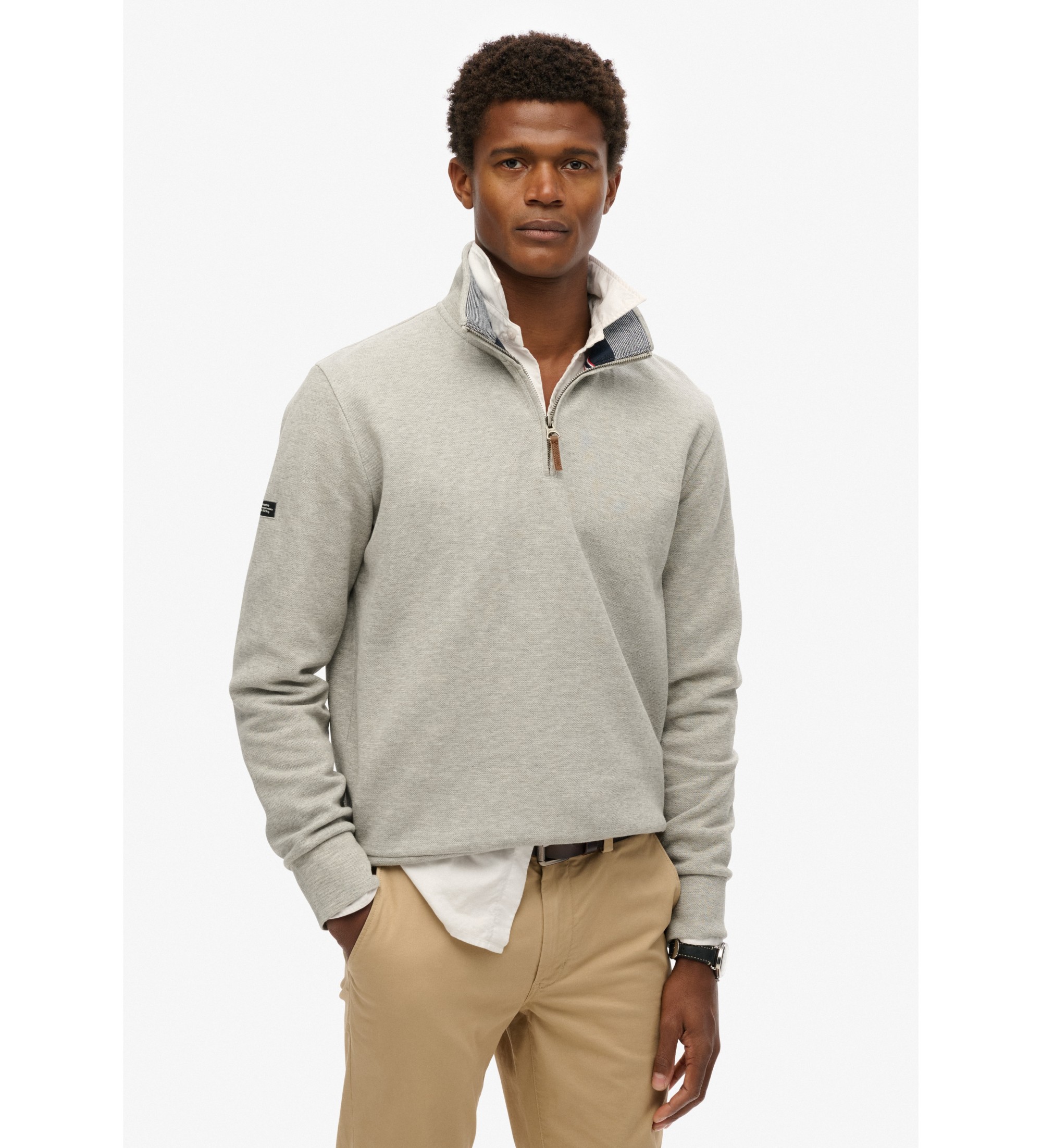 Superdry für Herren. M2014078A Pikee-Sweatshirt mit halbem Reißverschluss Core grey (M), Lässig, Grau, Baumwolle