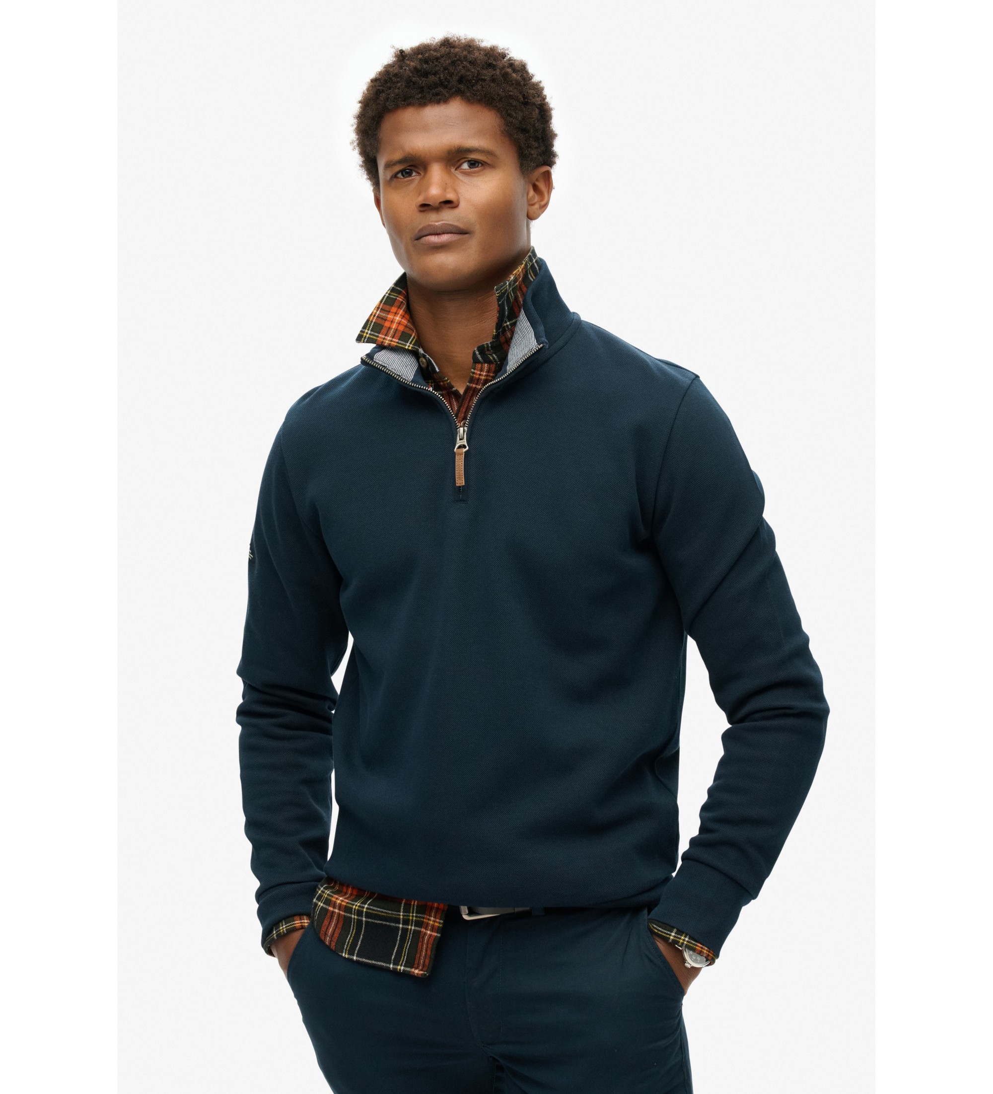 Superdry für Herren. M2014078A Pikee-Sweatshirt mit halbem Reißverschluss Core navy (S), Lässig, Baumwolle, Marine