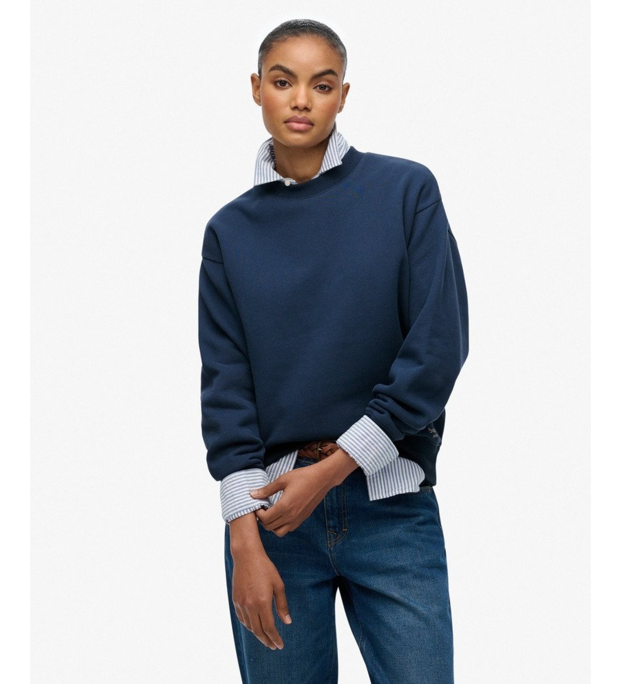 Superdry für Damen. W2012185A Essential Logo Sweatshirt in Marineblau (M), Lässig, Baumwolle