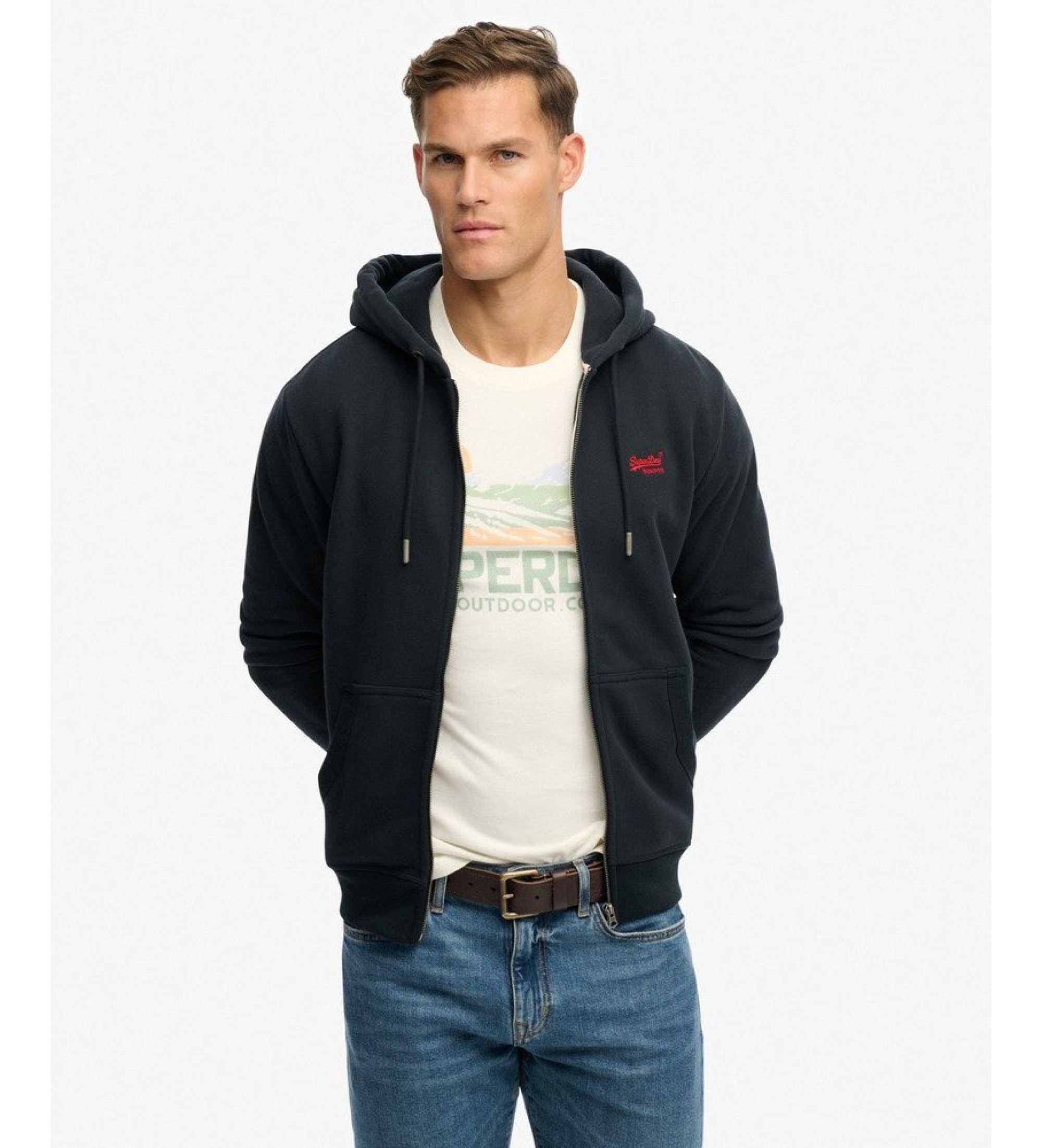 Superdry für Herren. M2014128A Essential Logo Zip Sweatshirt navy (S), Lässig, Baumwolle, Marine