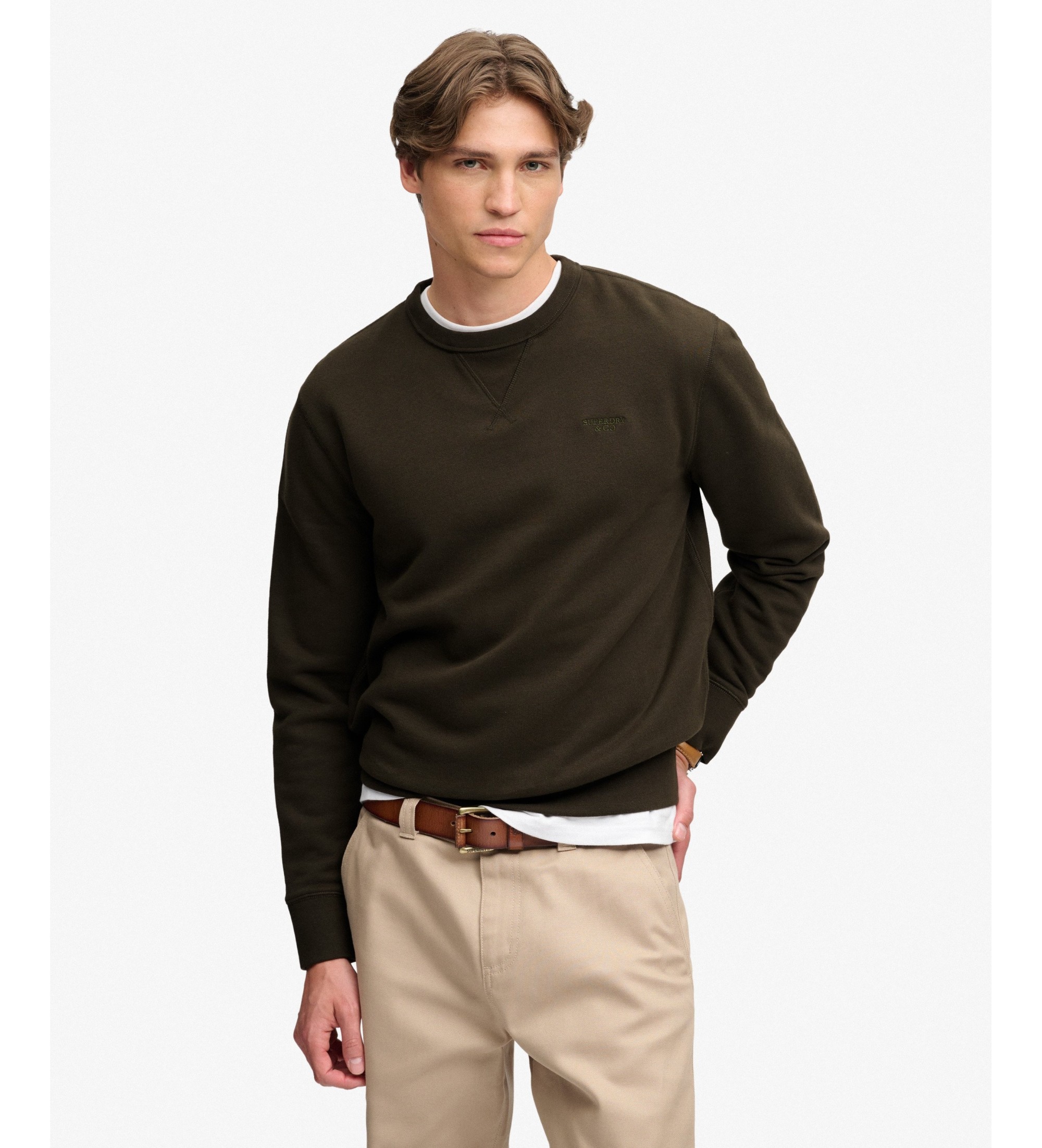 Superdry Herren Baumwolle Gesticktes Essential Stacked Logo Sweatshirt, Dunkelgrün, Größe: XXL