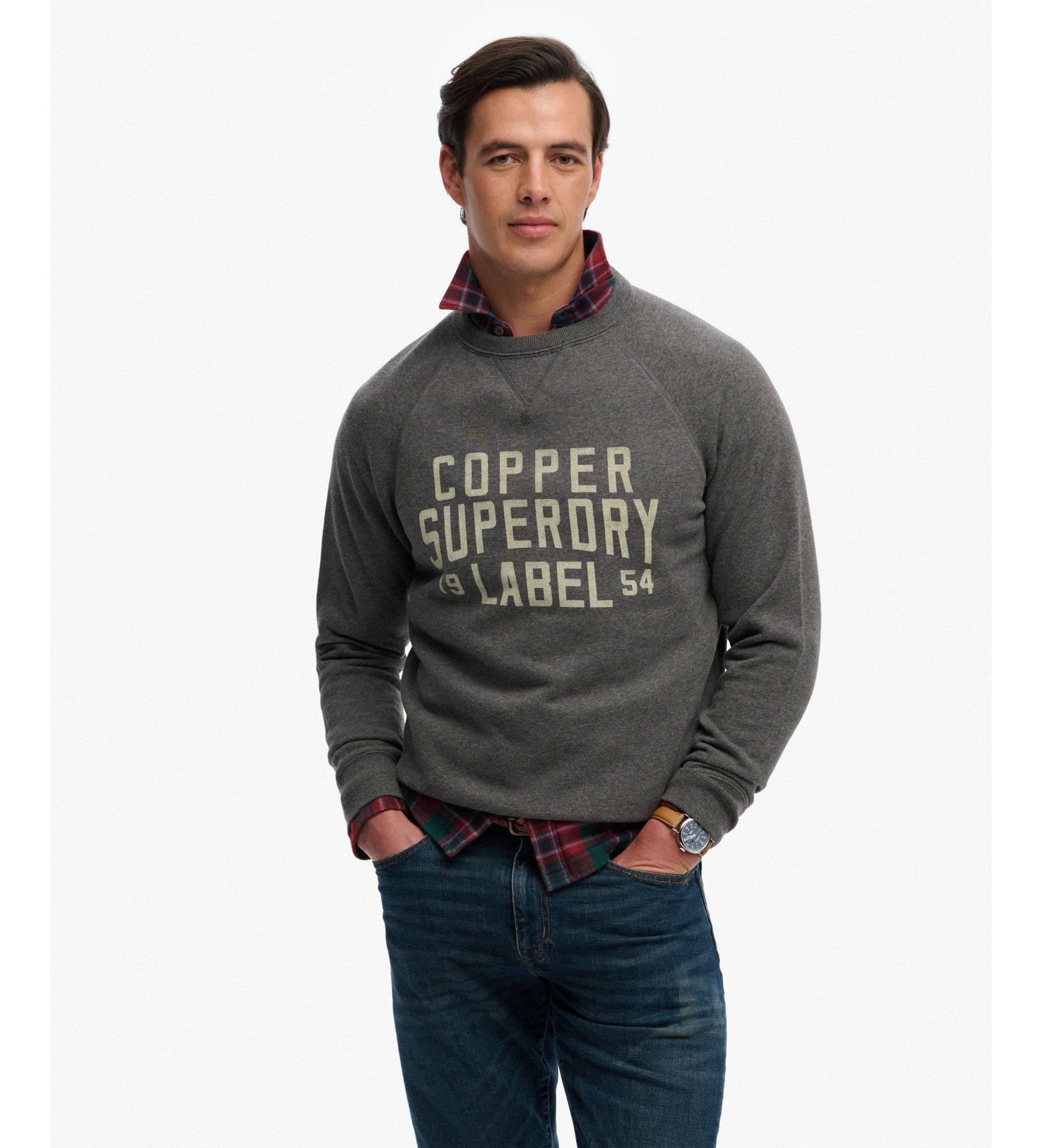 Superdry für Herren. M2014474A Graues ?Merchant Vintage?-Sweatshirt (M), Lässig, Baumwolle, Langarm