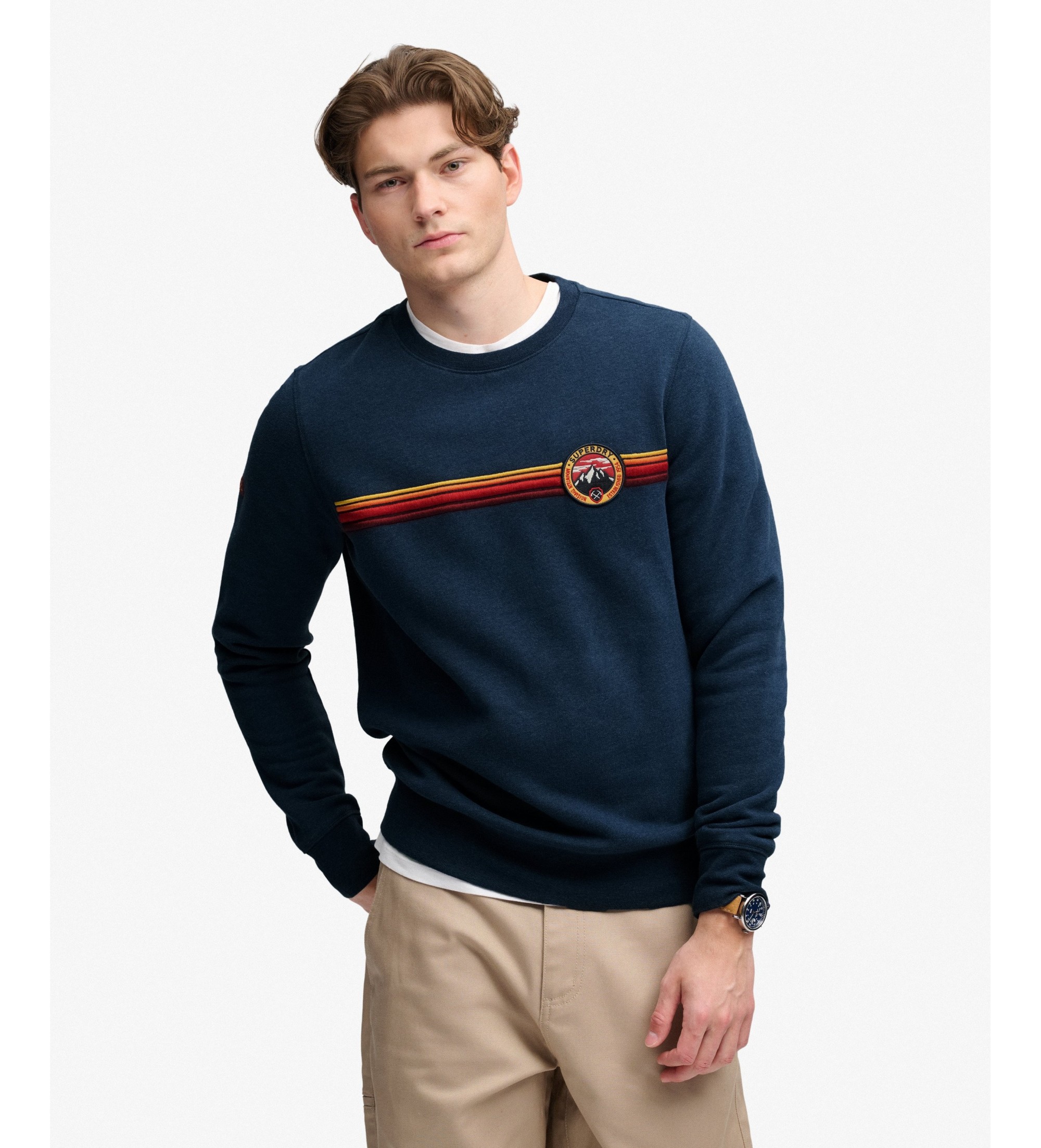 Superdry für Herren. M2014569A Outdoor Stripe Logo Sweatshirt marineblau (L), Lässig, Baumwolle