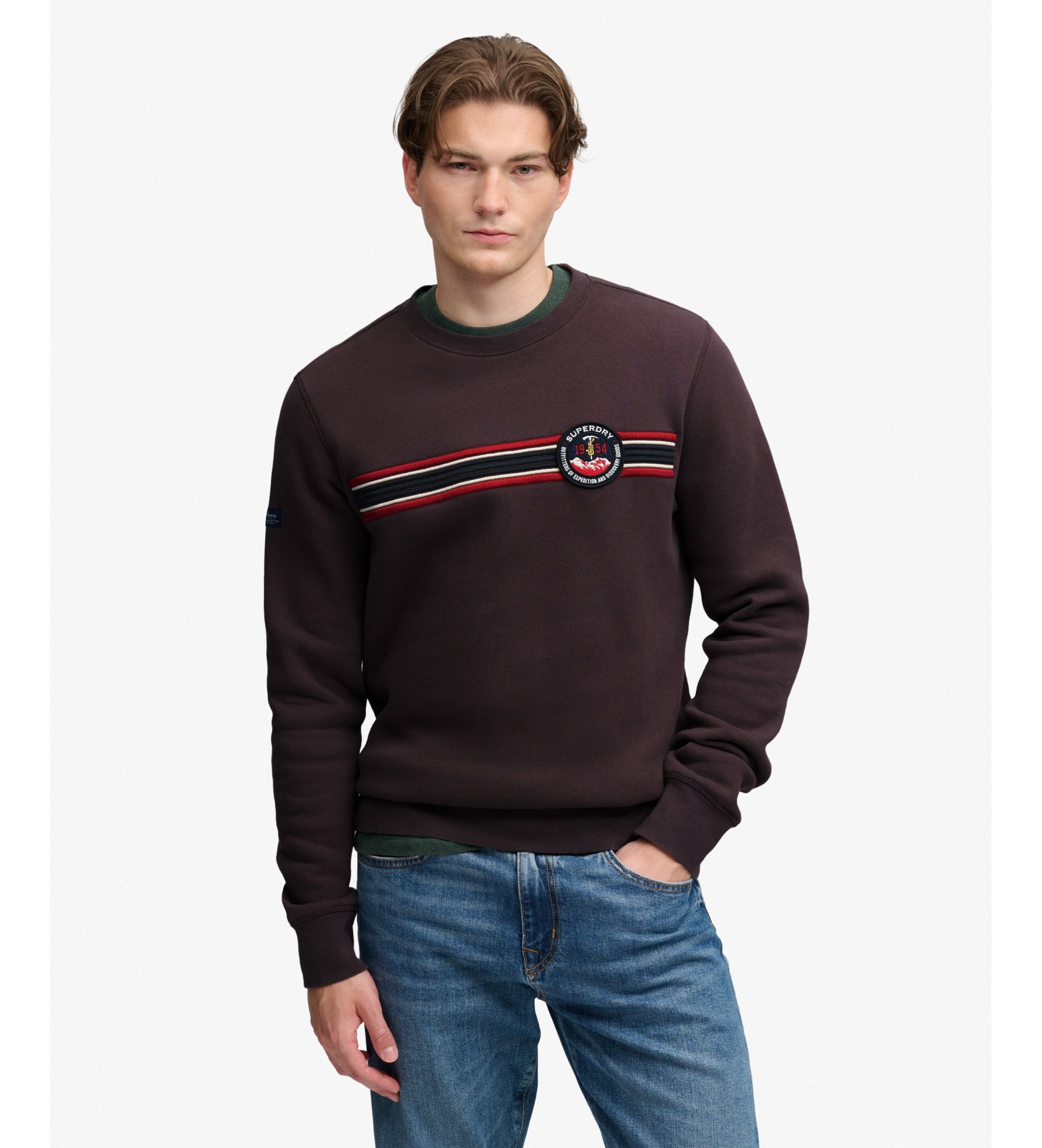 Superdry für Herren. M2014569A Braunes Outdoor-Sweatshirt mit Streifen-Logo (M), Lässig, Baumwolle