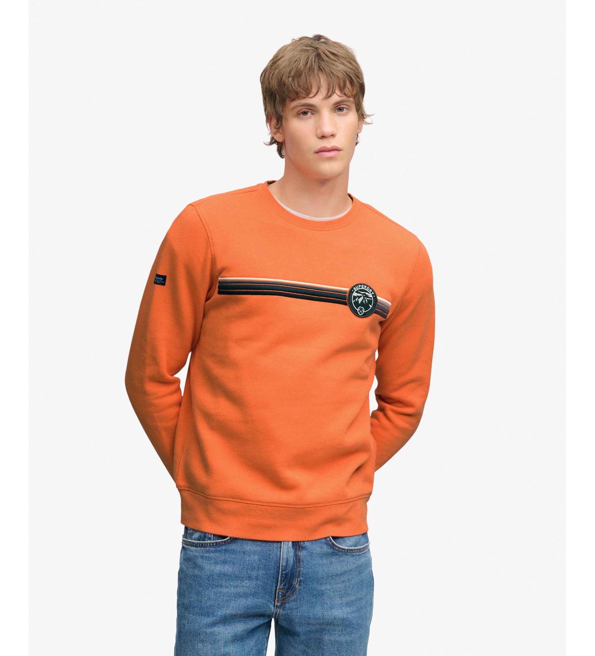 Superdry für Herren. M2014569A Orangefarbenes Outdoor-Sweatshirt mit Streifen und Logo (S), Lässig, Baumwolle