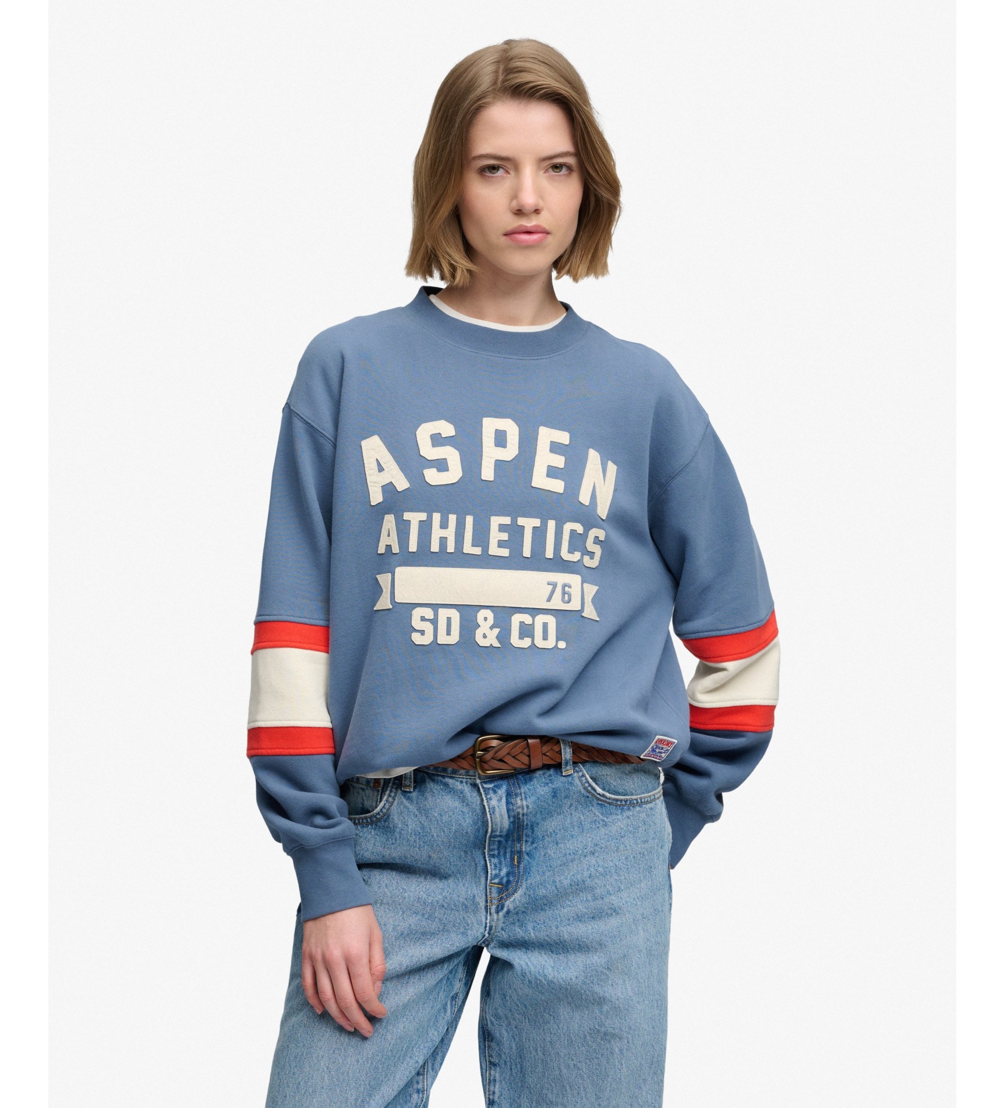Superdry für Damen. W2012734A Preppy SKI Sweatshirt blau (XS), Lässig, Baumwolle