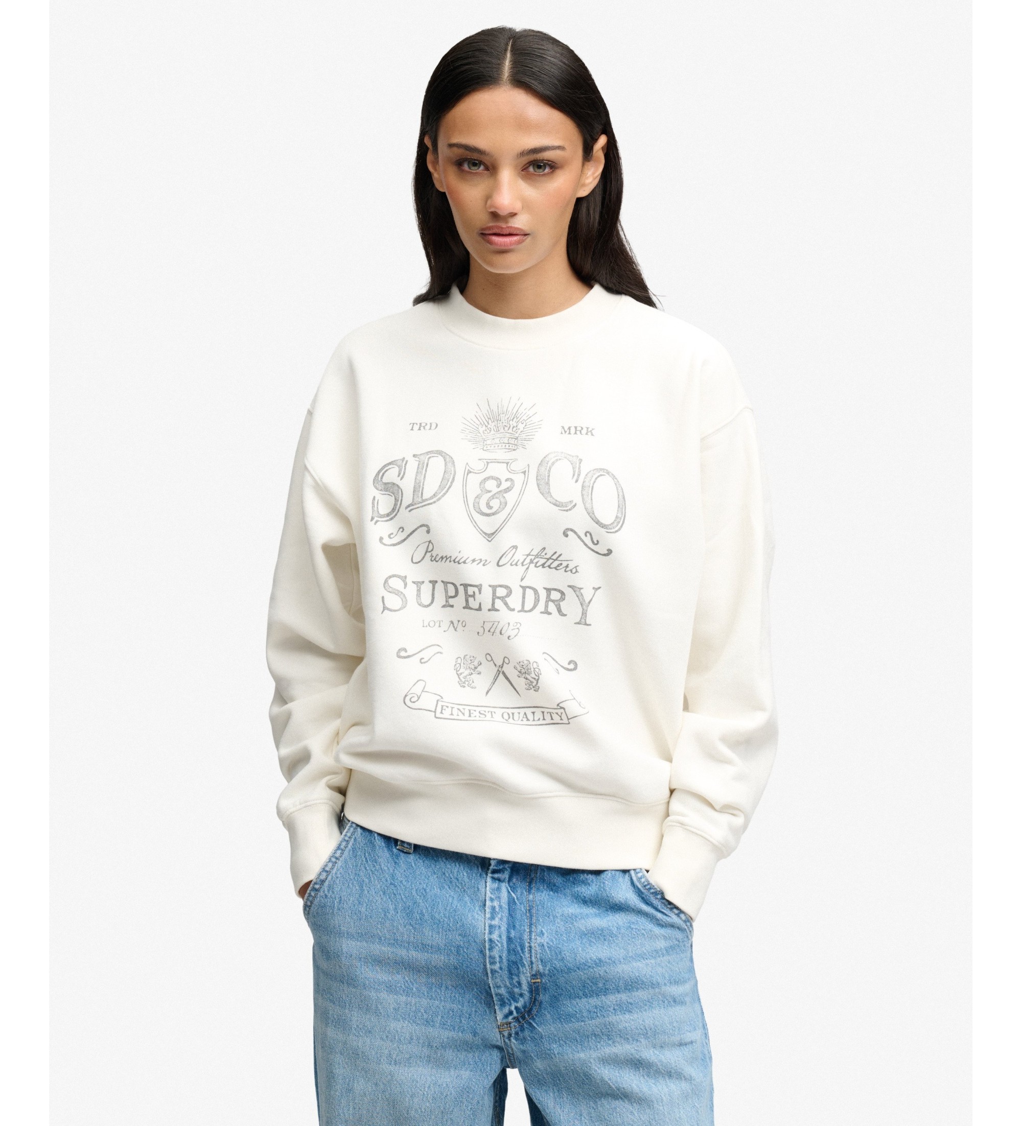 Superdry für Damen. W2012730A Vintage Workwear Sweatshirt cremeweiß (XL), Lässig, Baumwolle