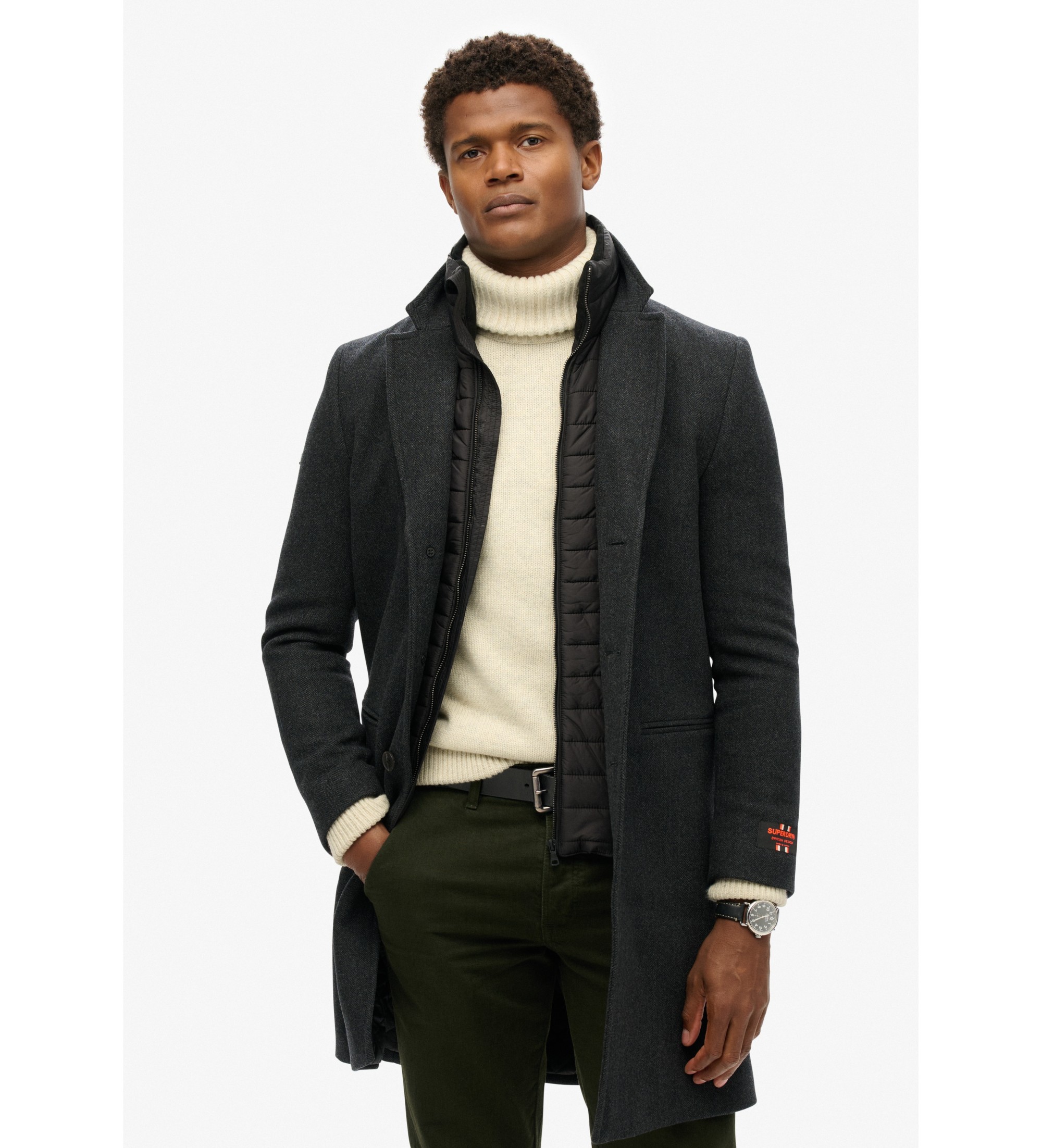 Superdry für Herren. M5011970A Maßgeschneiderter 2 in 1 Stadtmantel schwarz (S), Lässig, Wolle