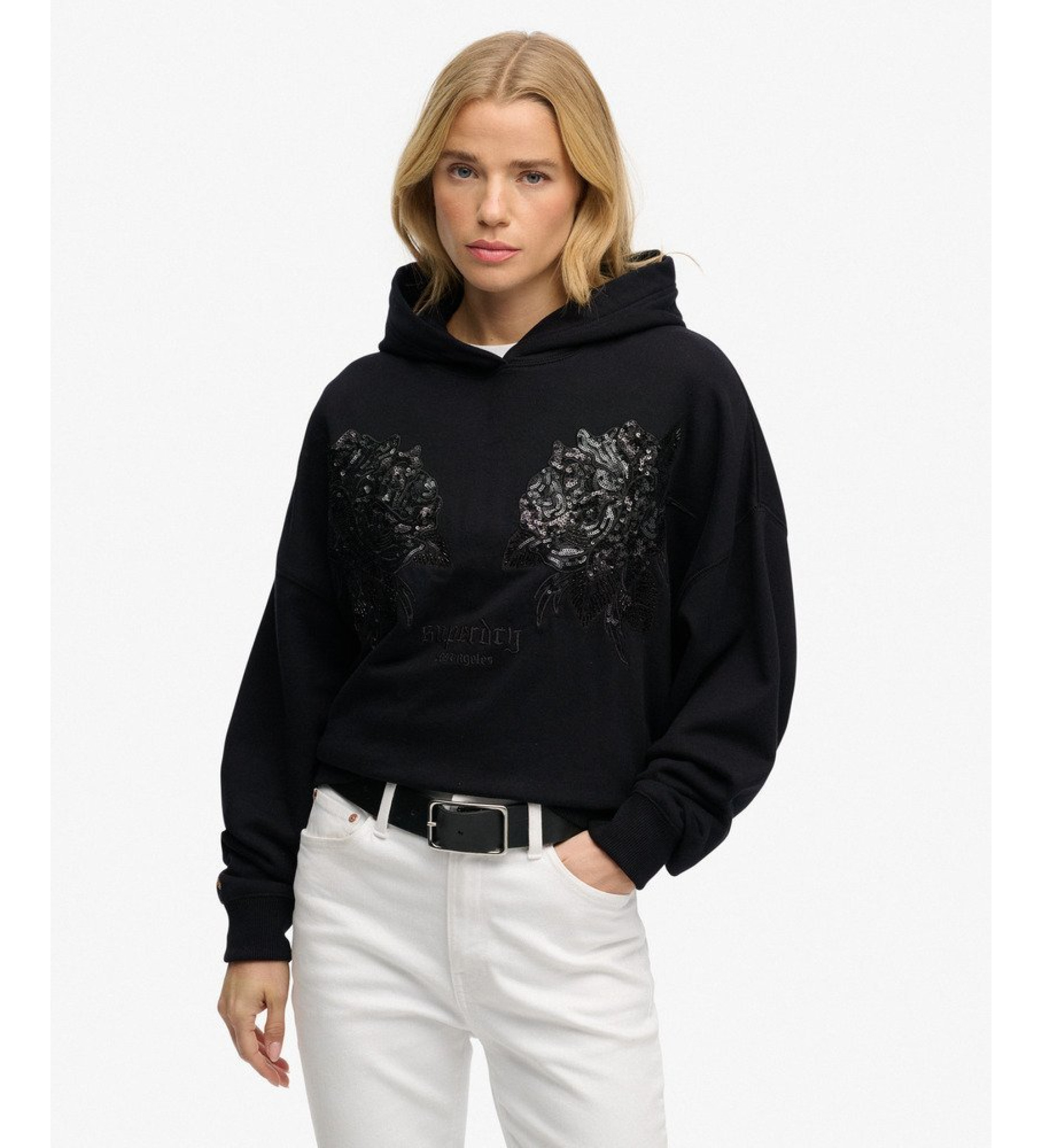 Superdry für Damen. W2012463A Sweatshirt Tattoo Embellish Oversize schwarz (XL), Lässig, Baumwolle
