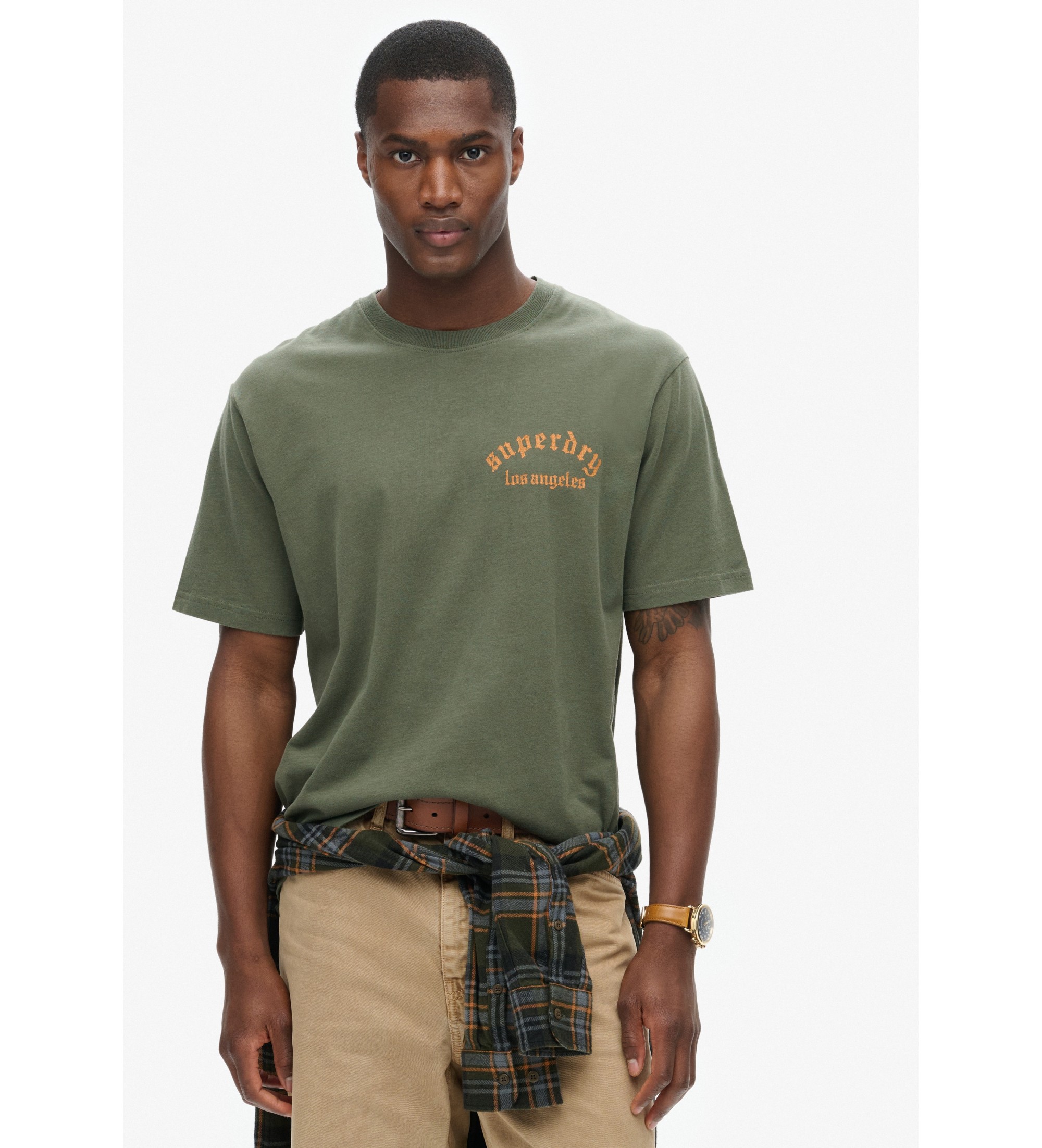 Superdry für Herren. M1012081A Tattoo Rückengrafik Lose T-shirt grün (XL), Lässig, Baumwolle, Kurzarm