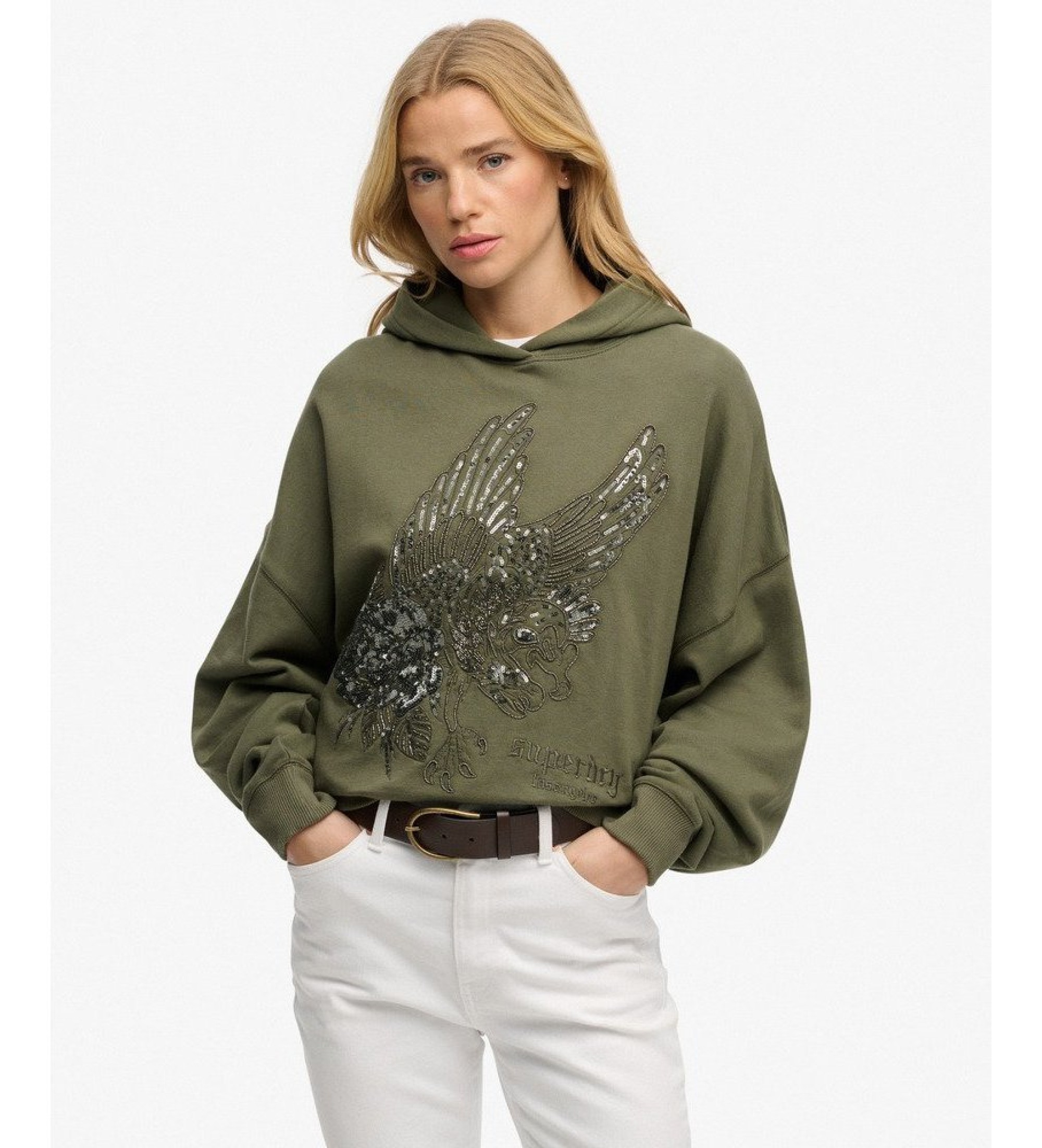 Superdry für Damen. W2012463A Sweatshirt Tatto grün (M), Lässig, Baumwolle