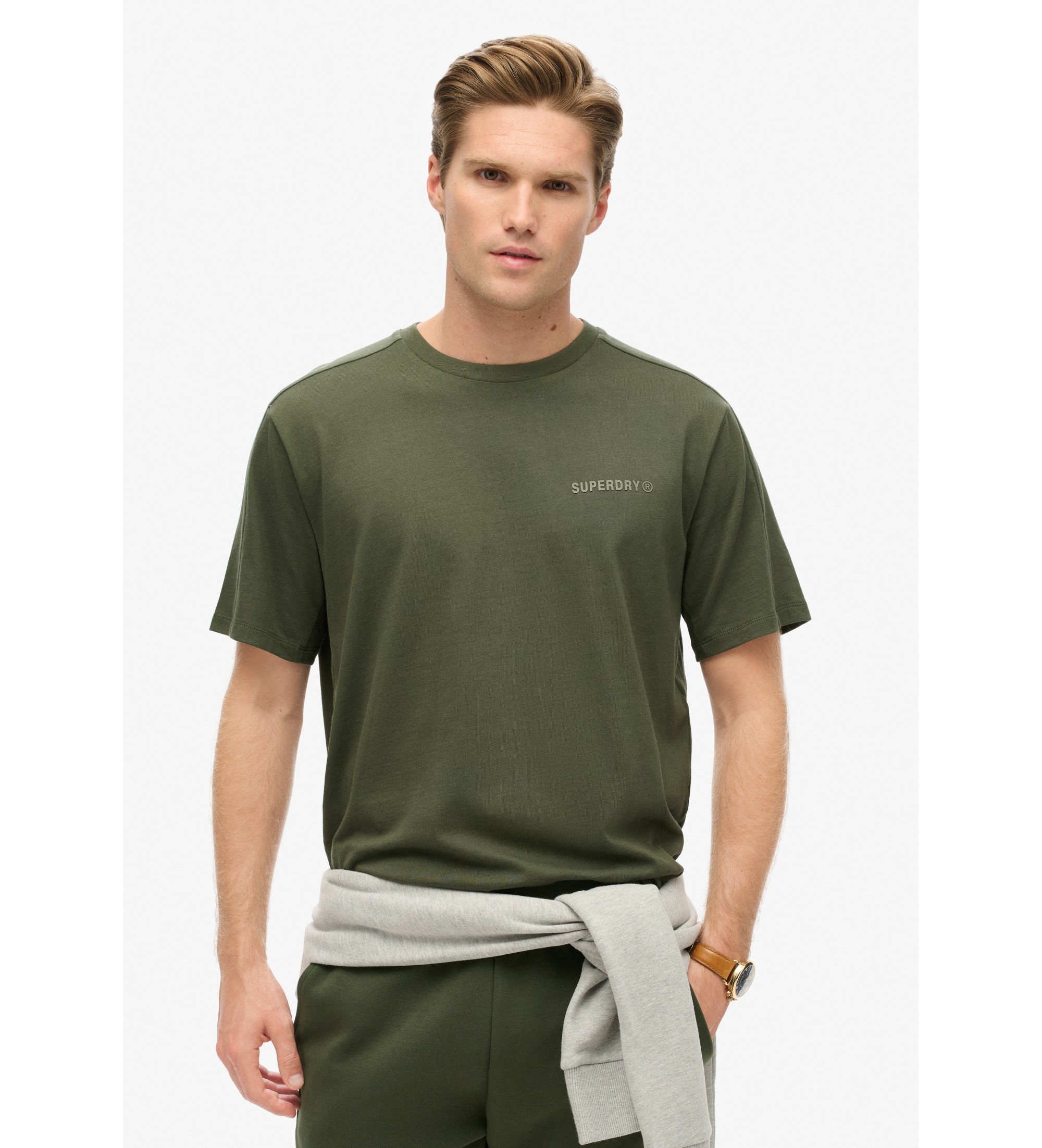 Superdryvoor mannen. M1012083A T-shirt met ontspannen pasvorm (XXL), Casual, Groen, Katoen, Korte mouwen