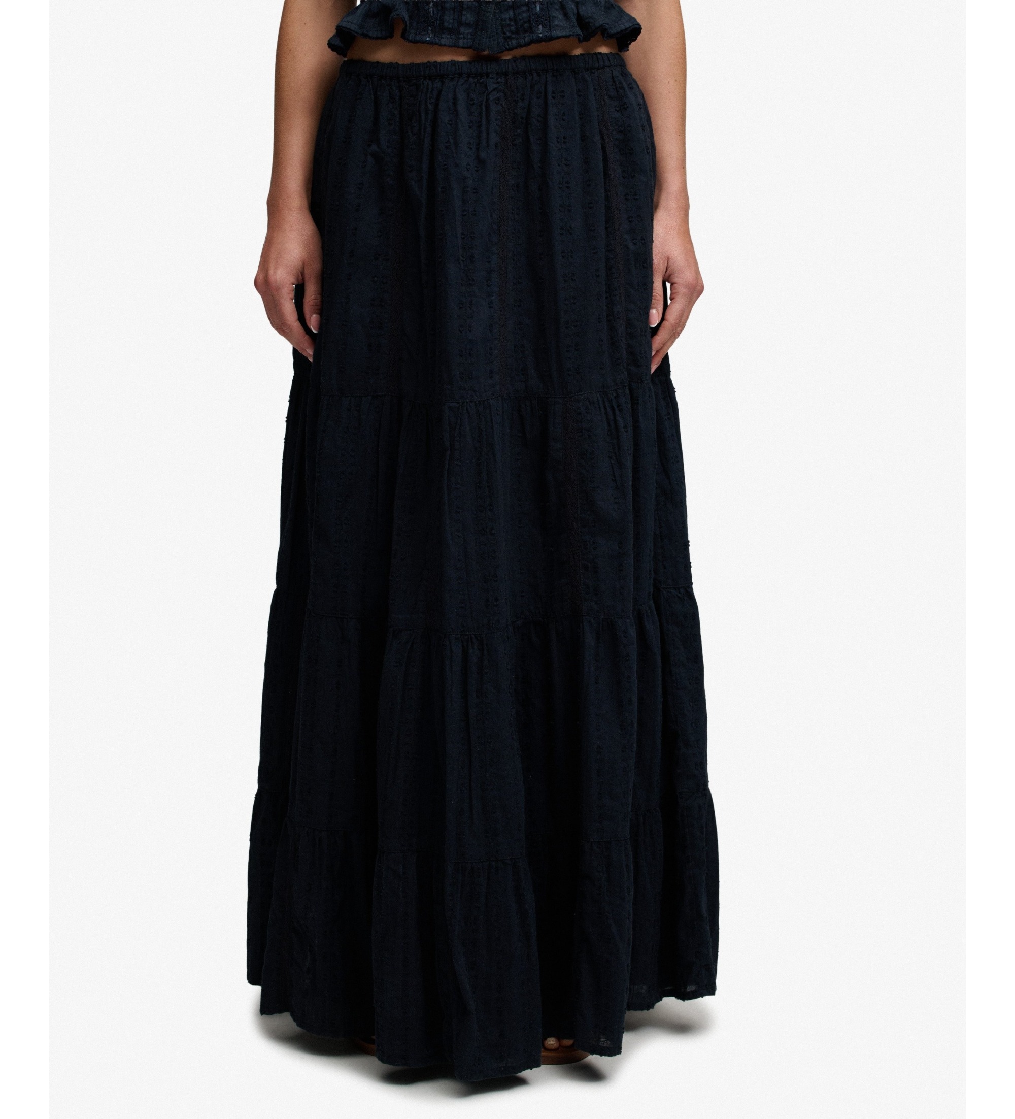 Superdry für Damen. W7210412A Tiered Maxi Rock marineblau (L), Lässig, Baumwolle