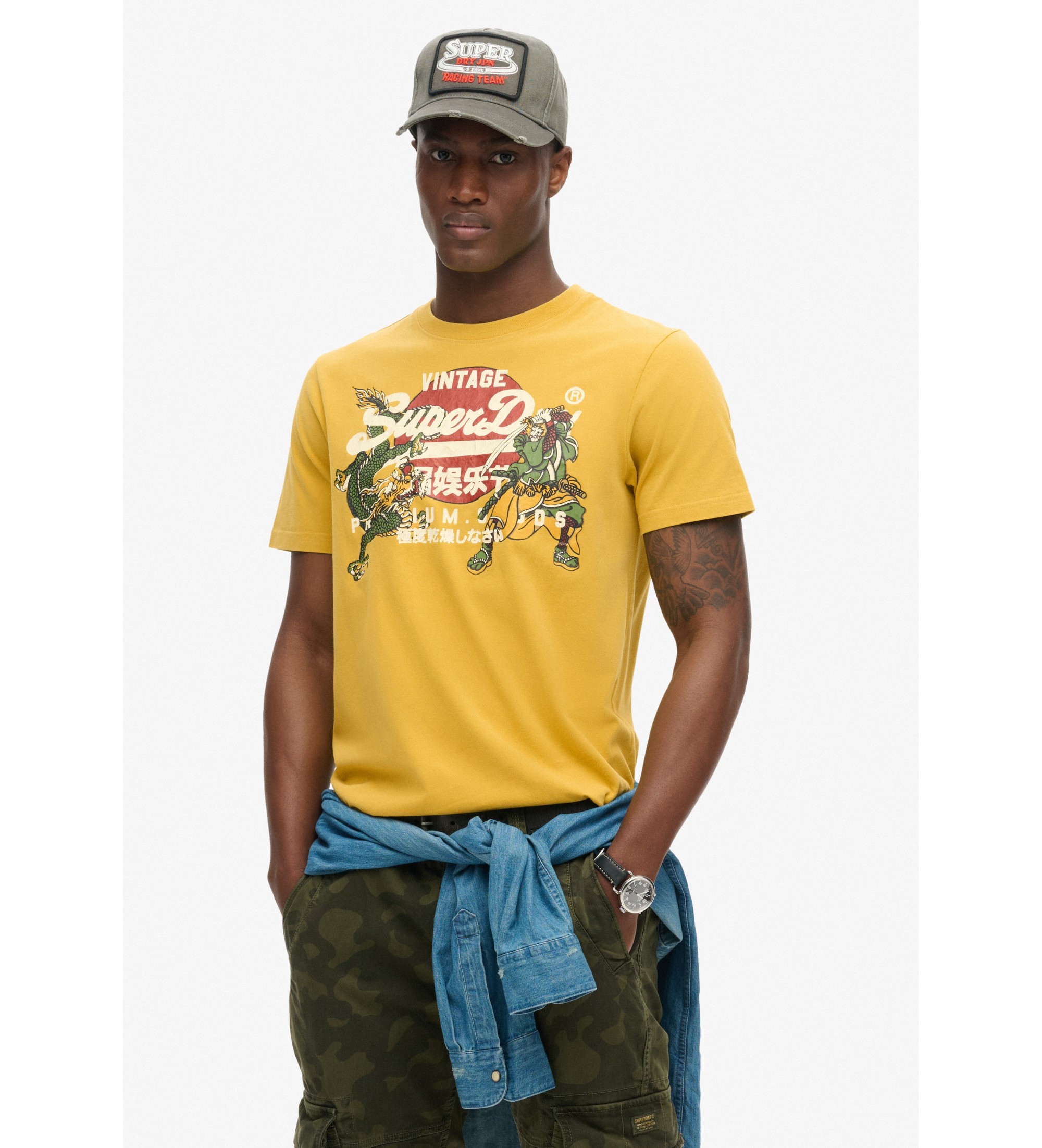 Superdry für Herren. M1011990A Tokyo Vl Grafik-T-Shirt gelb (M), Lässig, Baumwolle, Kurzarm