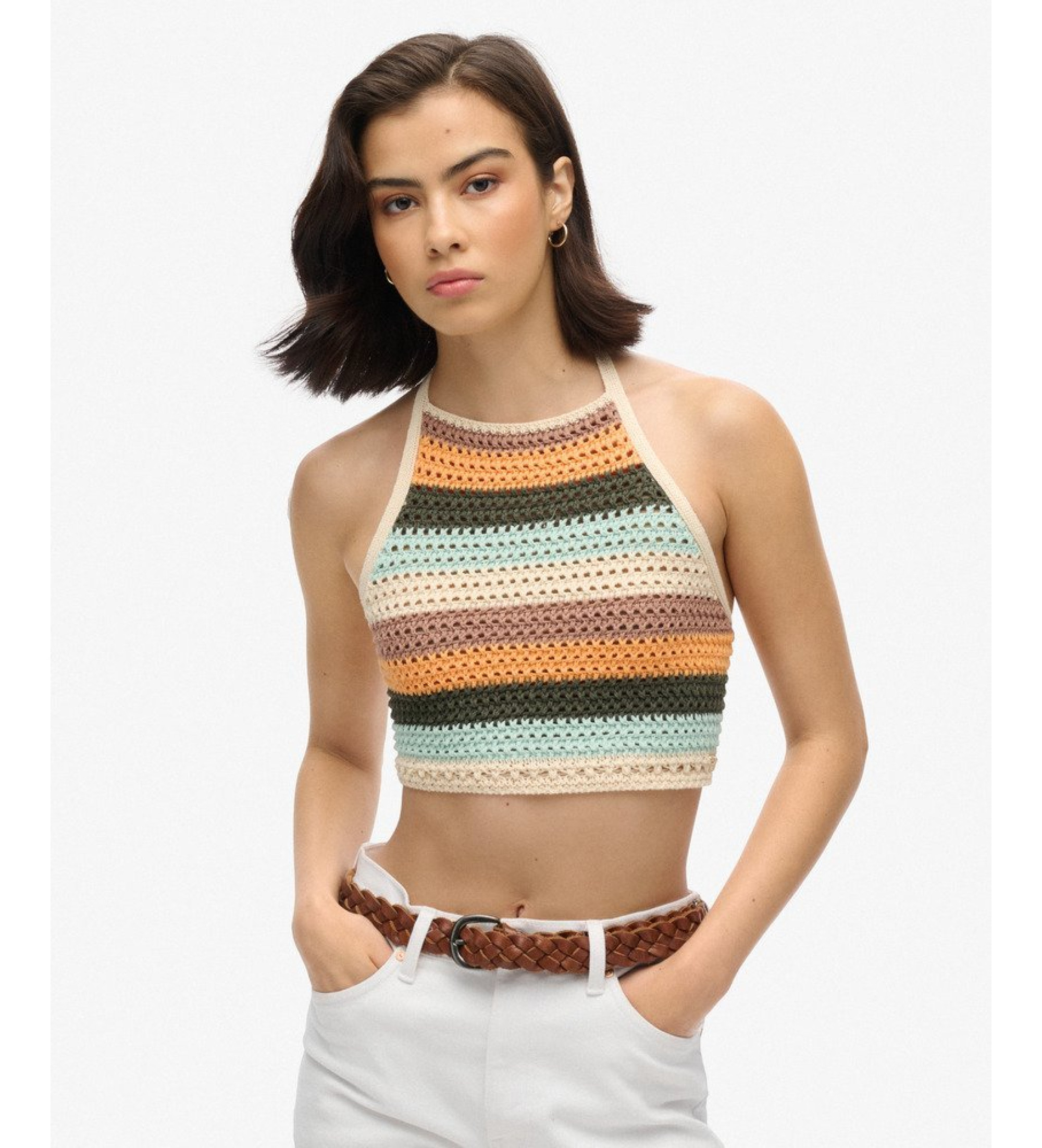 Superdry für Damen. W6011988A Mehrfarbiges gehäkeltes Trägertop (S), Lässig, Polyester, Ärmellos / Hosenträger