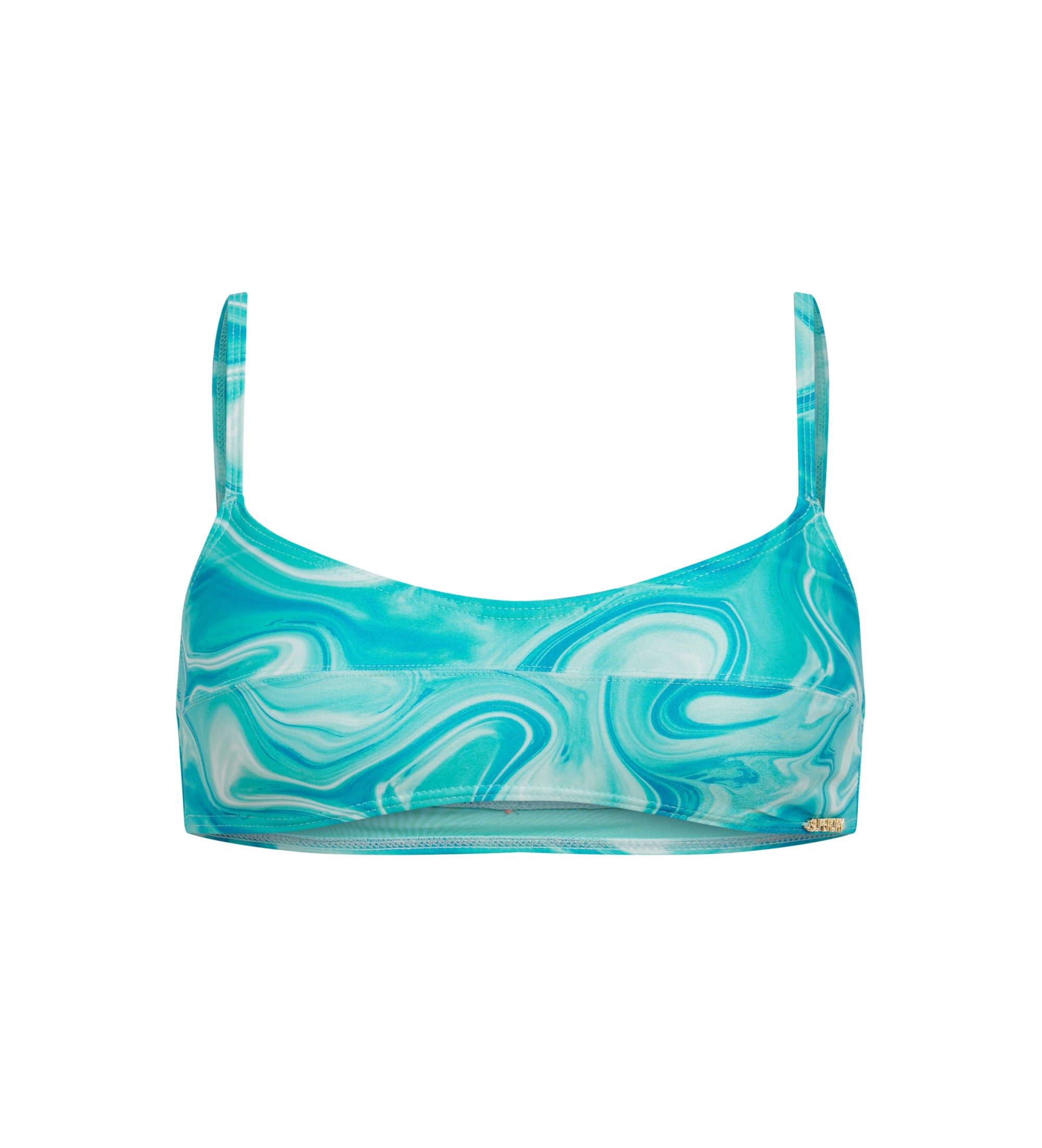 Superdry für Damen. W3010392A Bedrucktes blaues Bralette-Bikinioberteil (S), Strandbekleidung, Recyceltes Polyester, Nachhaltig
