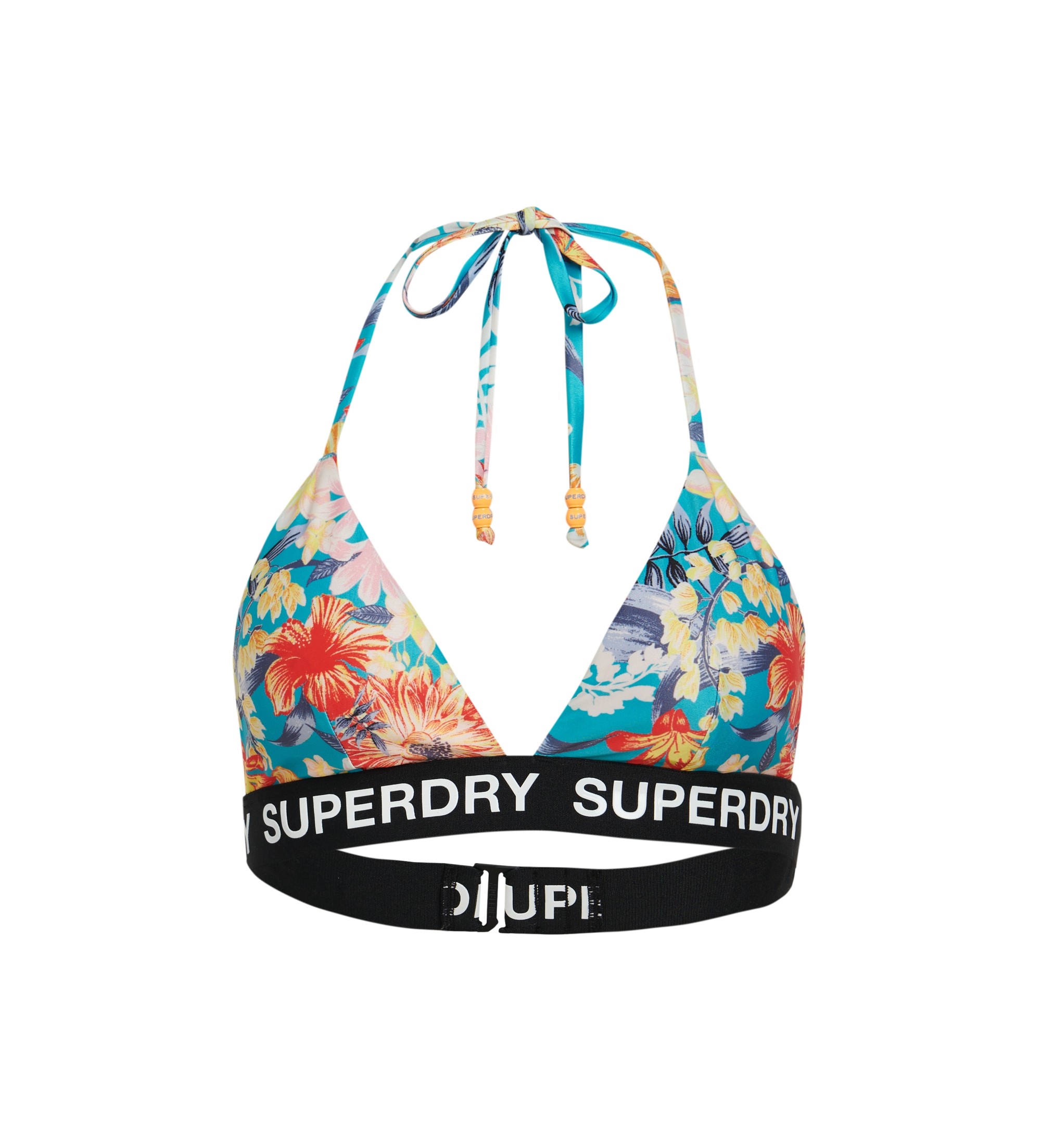 Superdry für Damen. W3010400A Triangel-Bikinioberteil mit Logo mehrfarbig (L), Blau, Strandbekleidung, Recyceltes Polyester, Nachhaltig