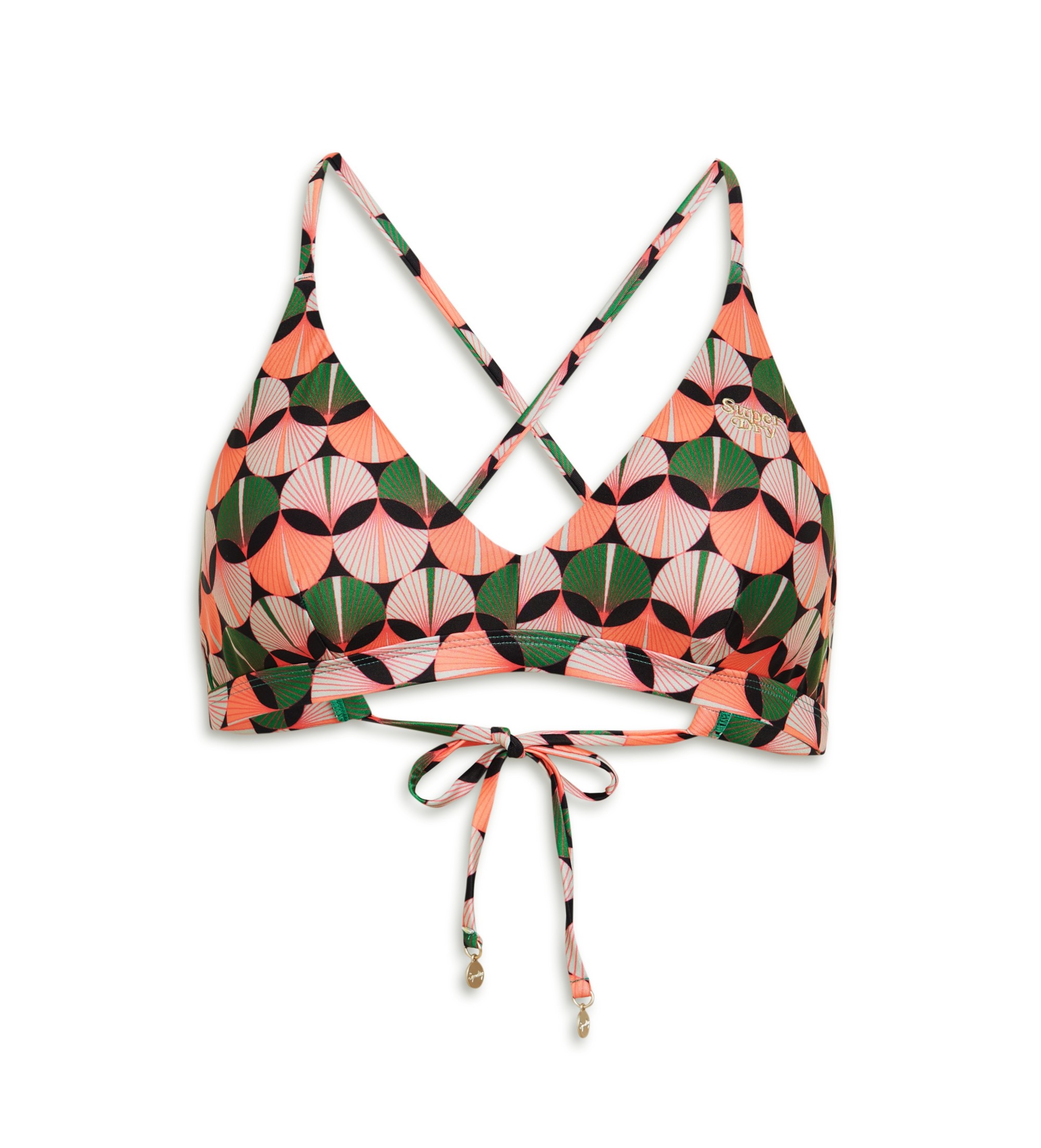 Superdry für Damen. W3010407A Triangel-Bikinioberteil mit mehrfarbig gekreuzten Trägern (L), Strandbekleidung, Recyceltes Polyester, Nachhal
