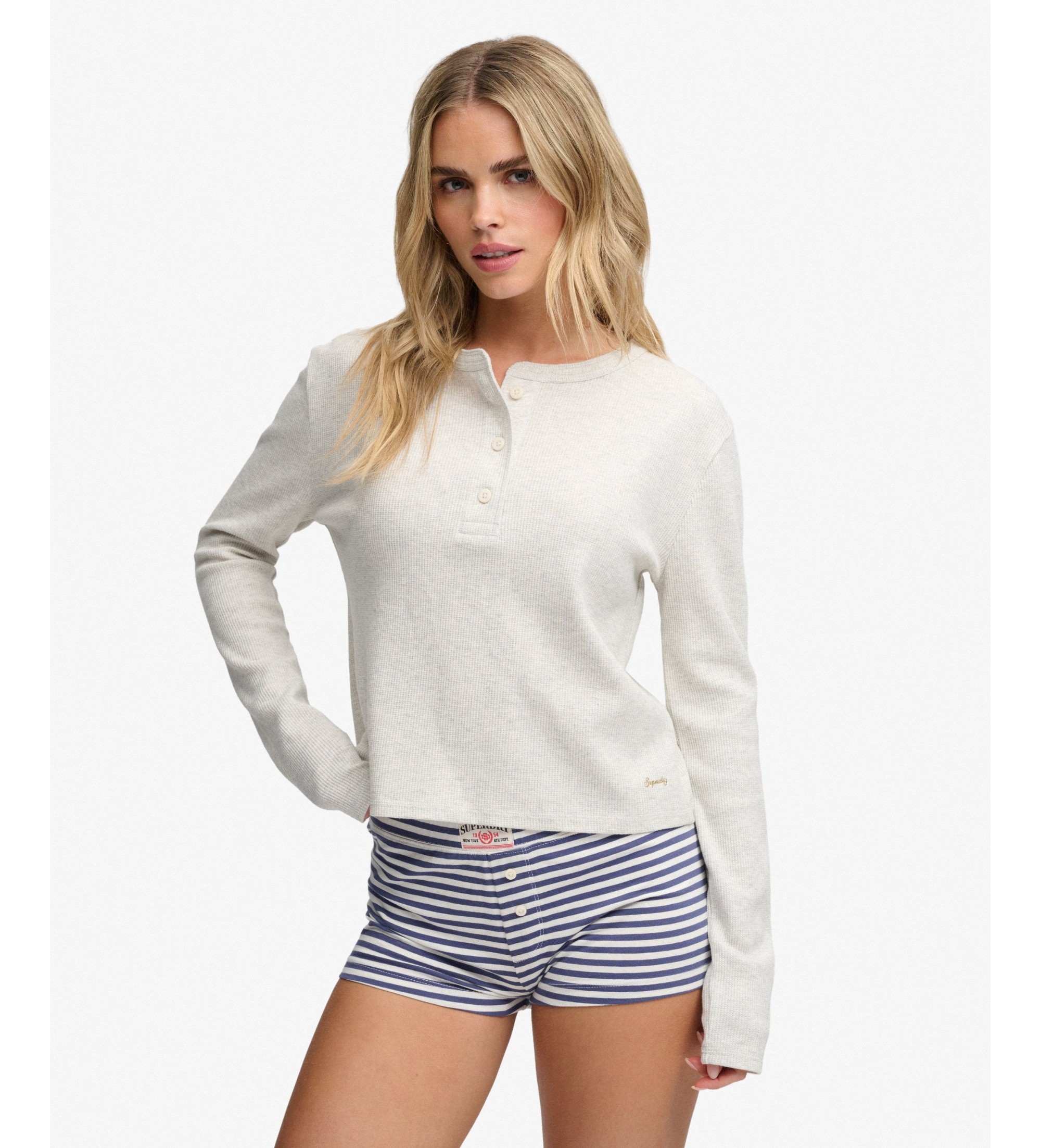 Superdry für Damen. W6012282A Essential Waffle T-Shirt in Beige (M), Lässig, Baumwolle, Langarm