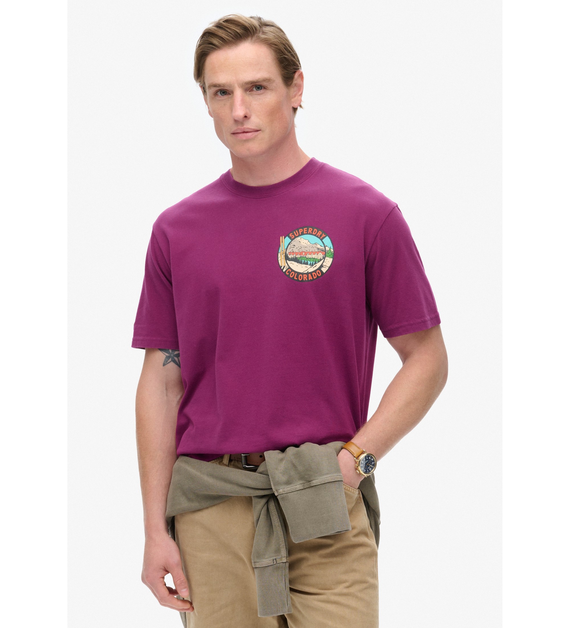 Superdry für Herren. M1012017A T-Shirt Reisepostkarte flieder (XXL), Lässig, Baumwolle, Kurzarm