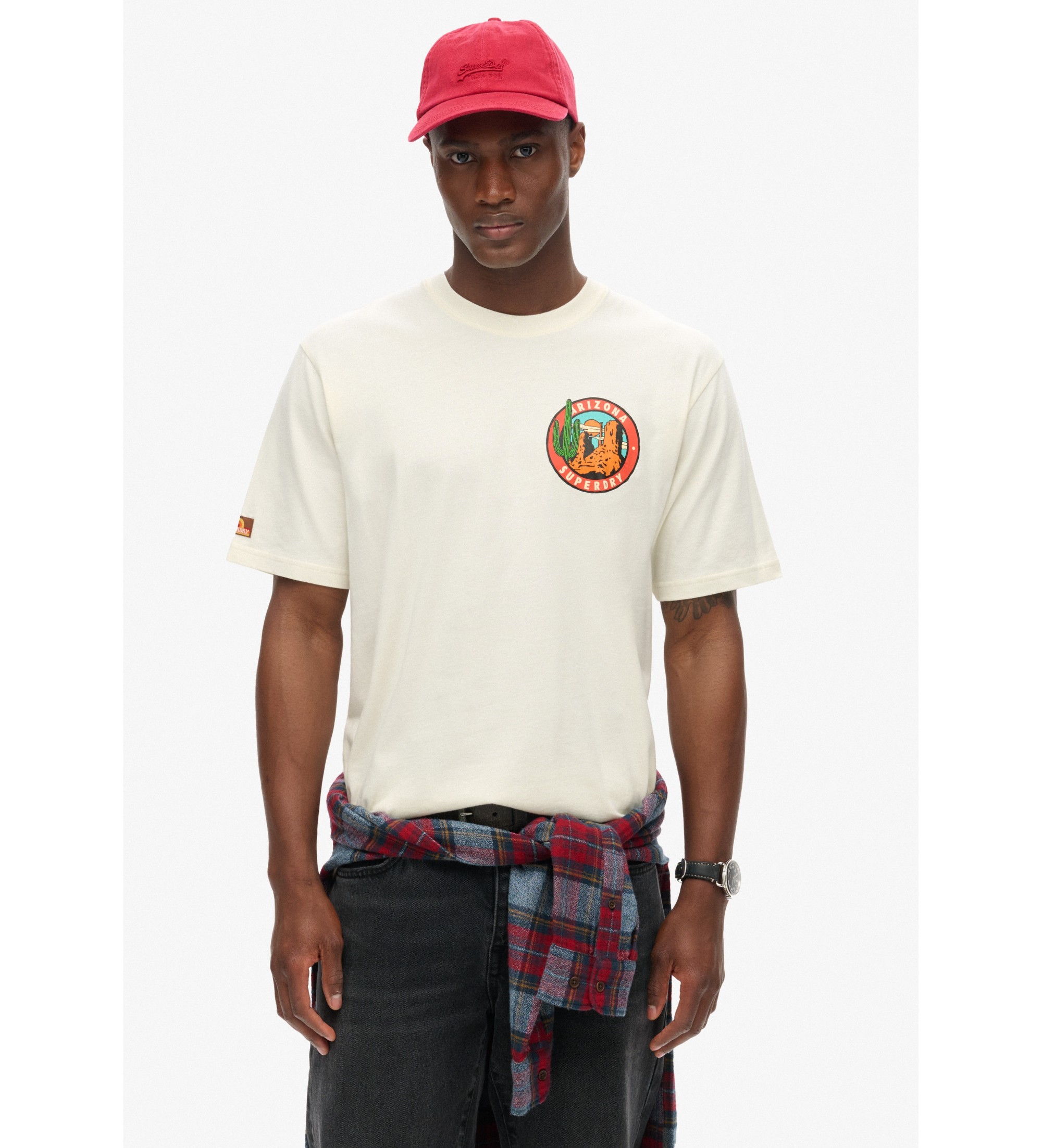 Superdry Herren Travel Postcard T-shirt mit Print im Brustbereich Creme - Größe: S
