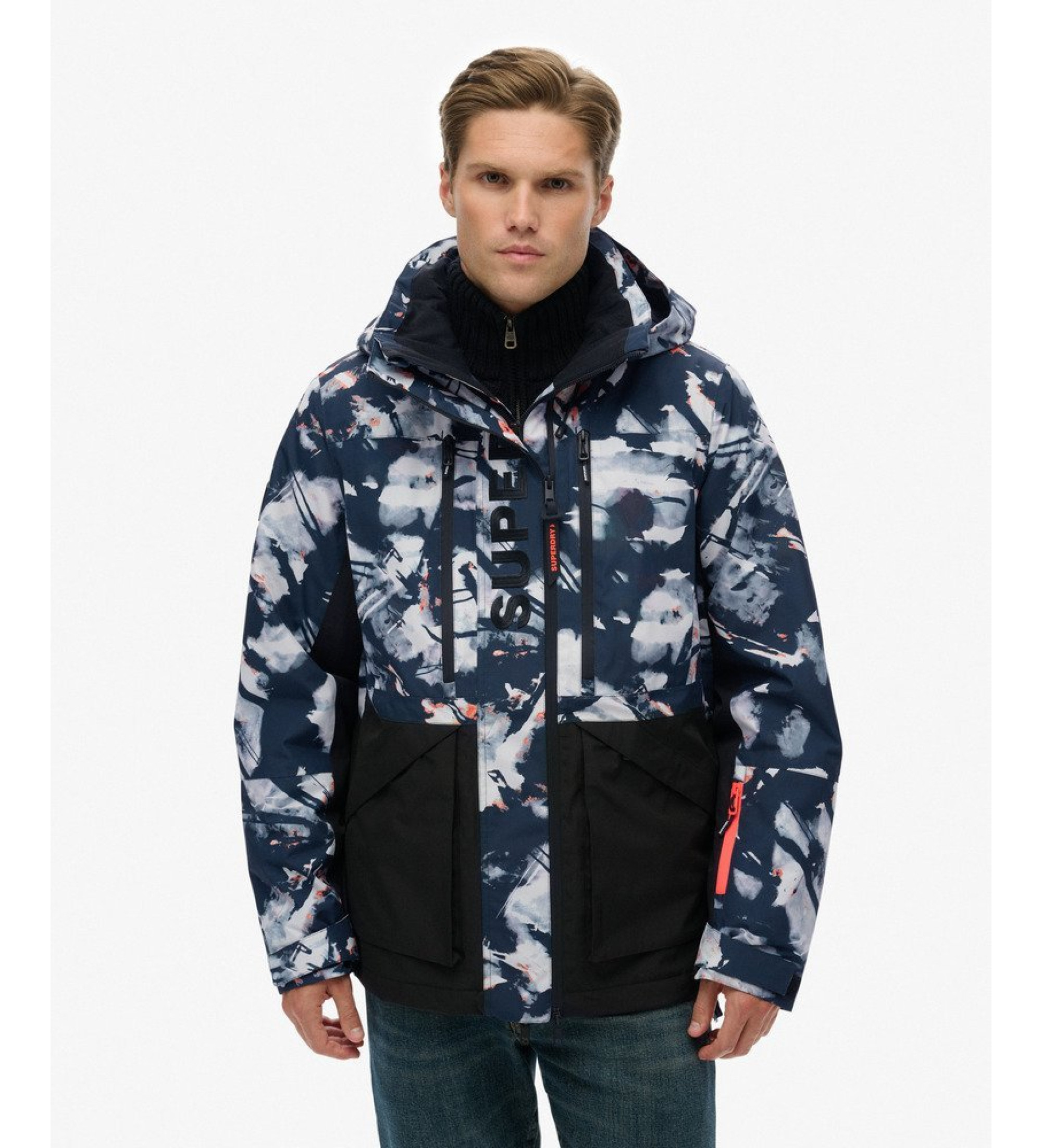 Superdryvoor mannen. MS110191A Ultimate Freestyle jas blauw (L), Casual, Sportief, Polyester, Sneeuw, Buiten, Marineblauw