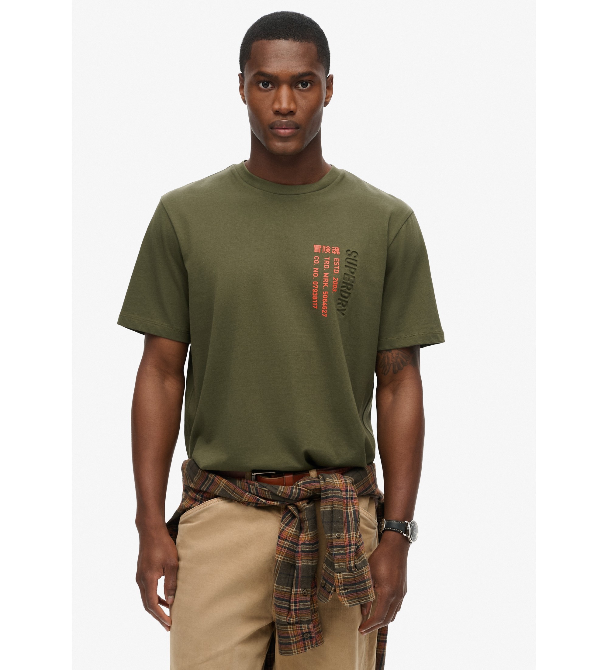Superdry für Herren. M1012029A Locker sitzendes T-Shirt mit grünem, sportlichem Utility-Logo (L), Lässig, Baumwolle, Kurzarm