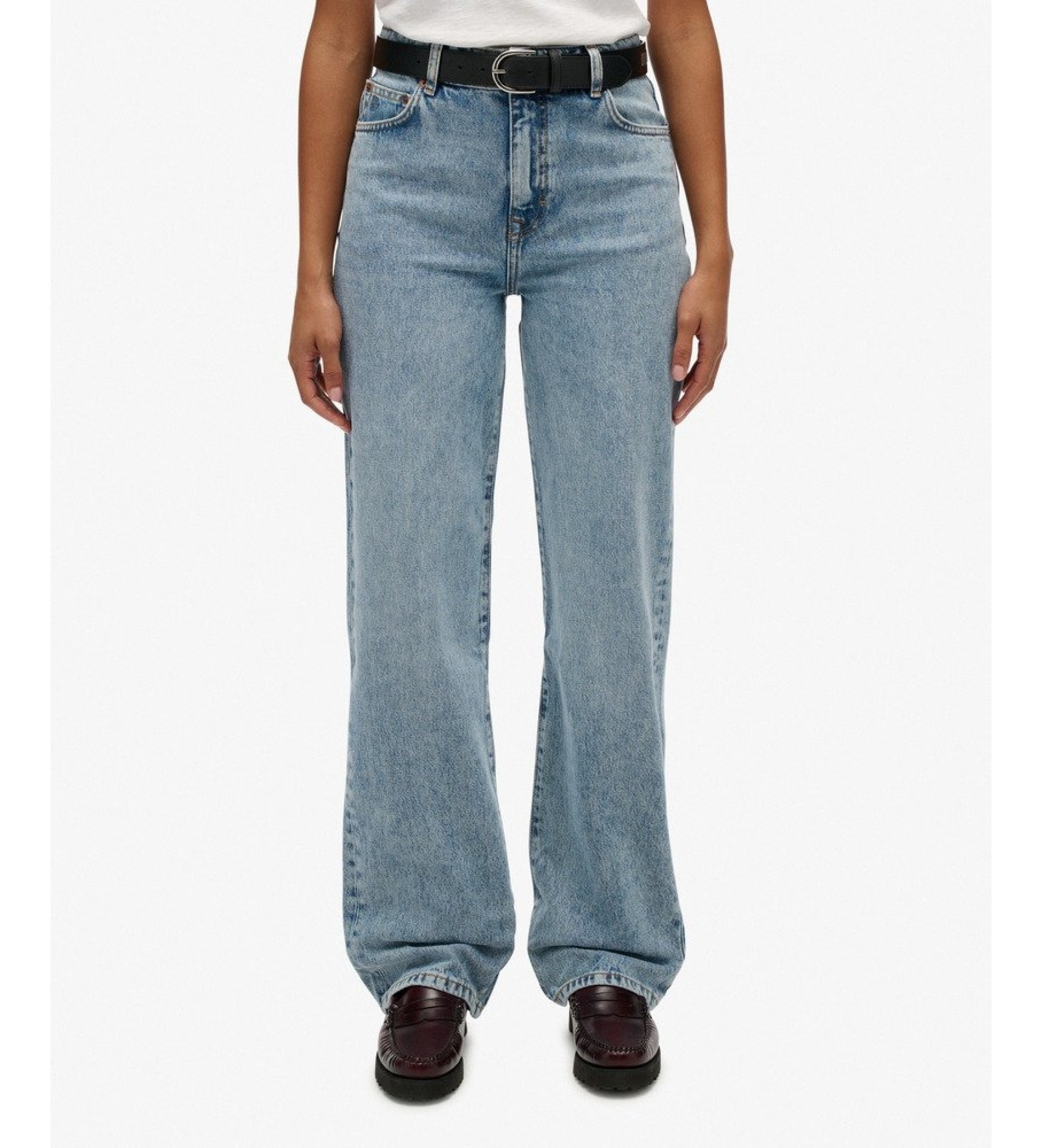 Superdry für Damen. W7011262A Blaue Jeans mit hoher Leibhöhe und weitem Bein (28/30), Lässig, Baumwolle, Denim