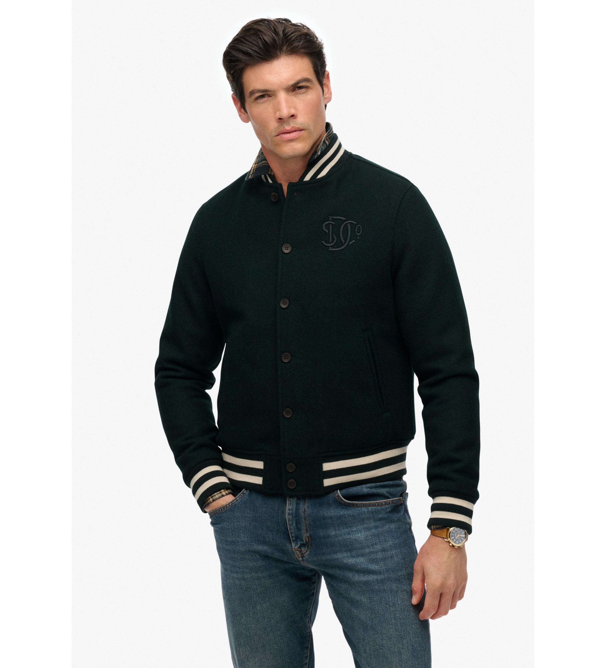 Superdry für Herren. M5012185A Varsity Monogram Jacke grün (XXL), Lässig, Wolle