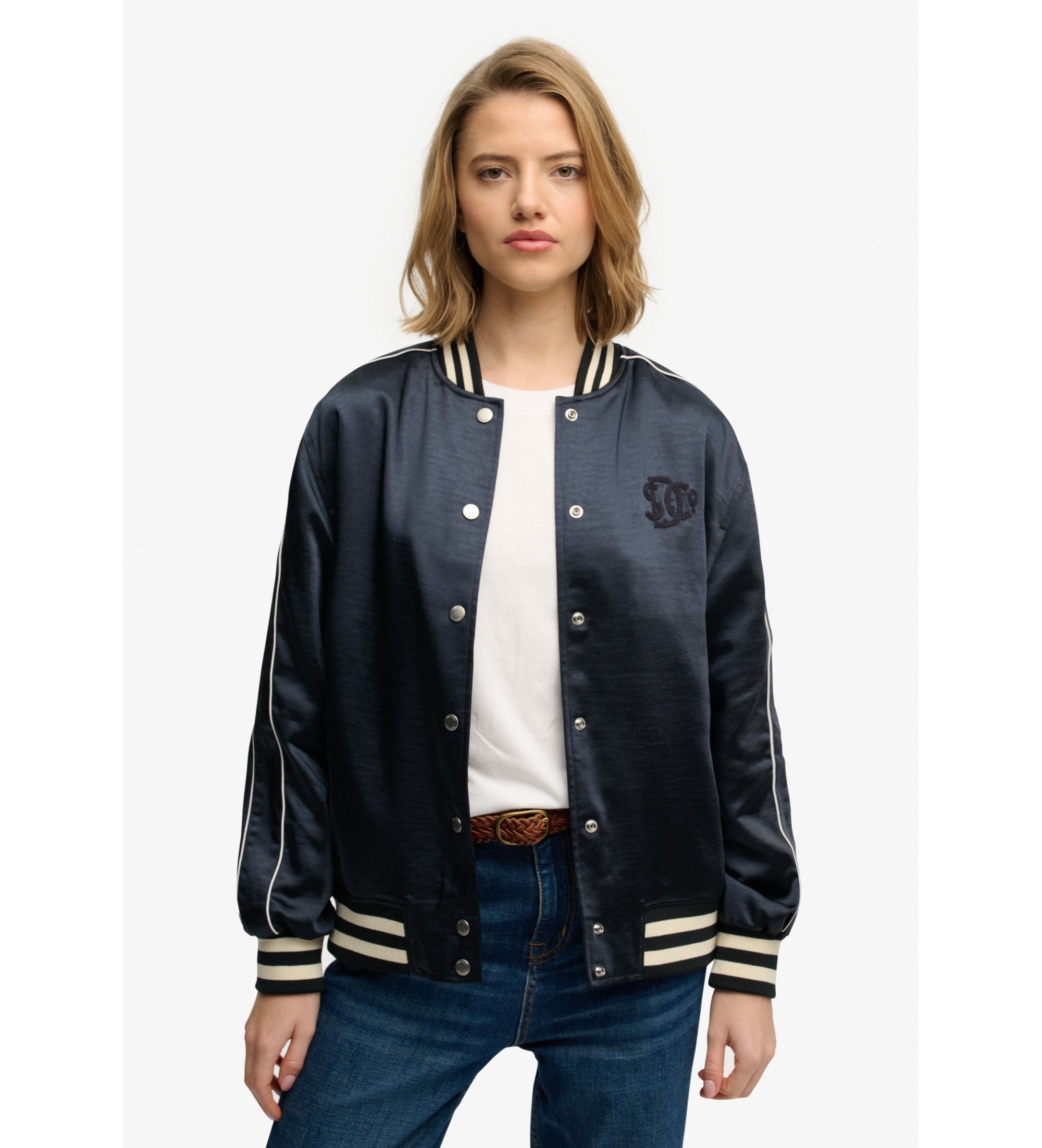 Superdry für Damen. W5012059A Varsity Satin Jacke navy (XS), Lässig, Polyester, Marine