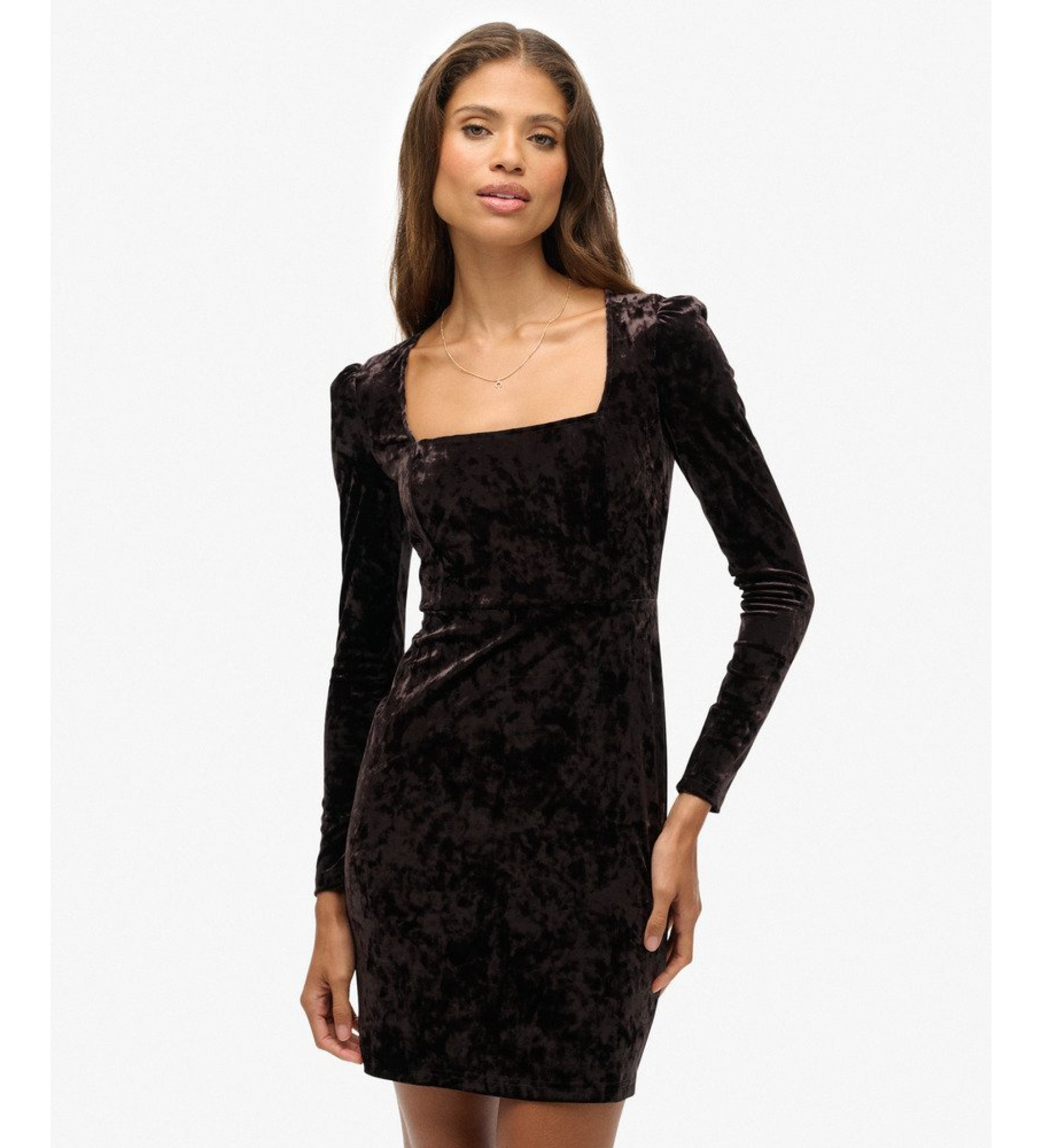 Superdry für Damen. W8011984A Braunes Samtkleid (M), Lässig, Party, Klassisch, Polyester, Langarm