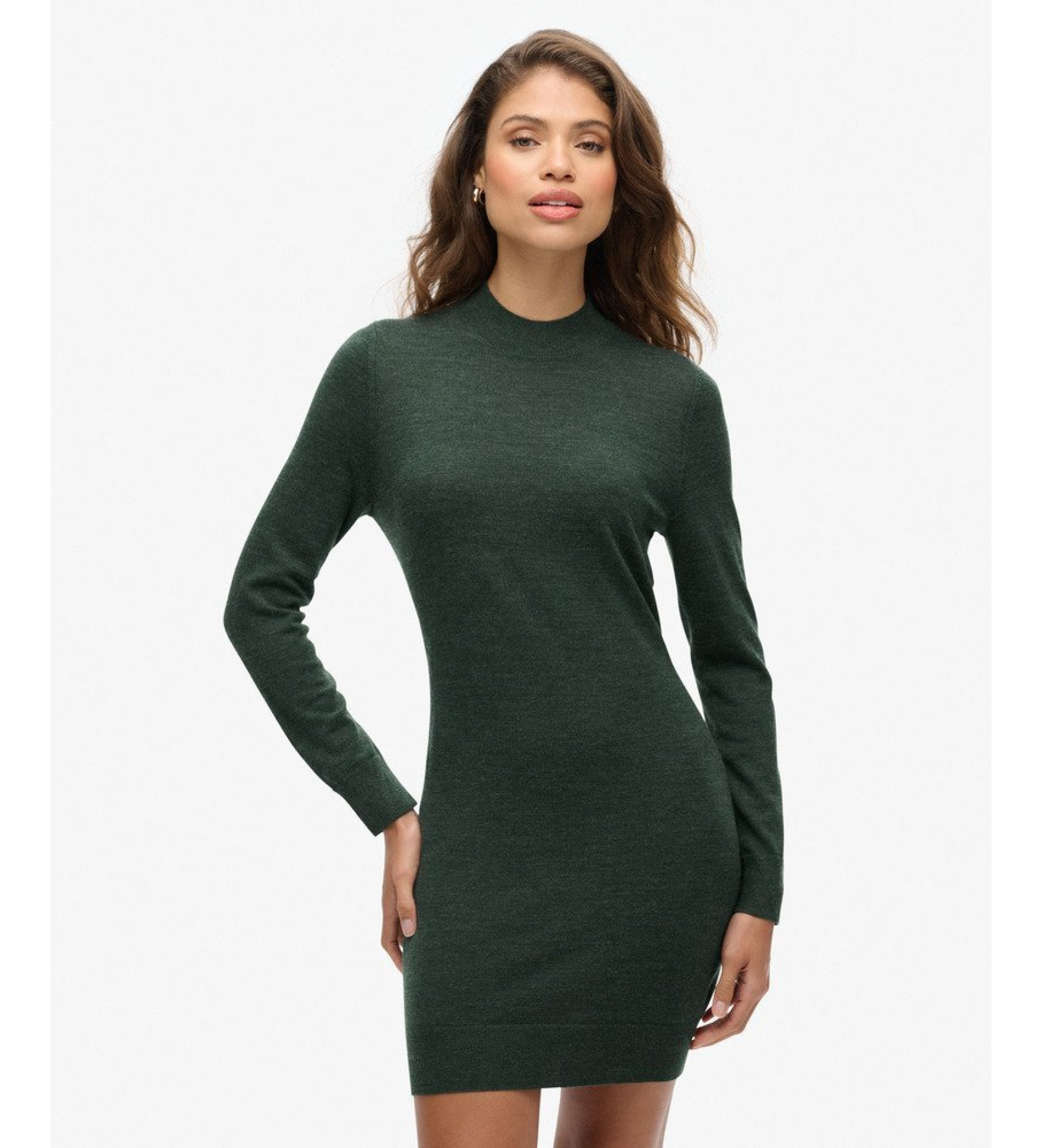 Superdry für Damen. W8011223A Grünes Strickkleid aus Merinowolle (XL), Lässig, Langarm