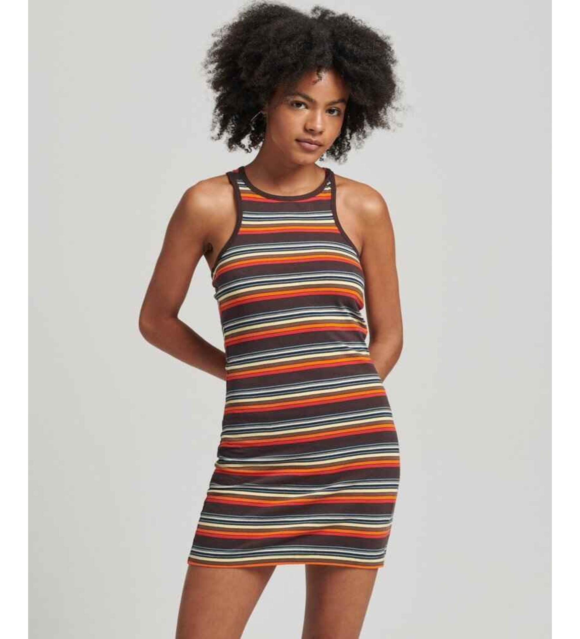 Superdry für Damen. W8011412A Vintage Stripe Racer Logo-Kleid mehrfarbig (L), Lässig, Baumwolle, Ärmellos / Hosenträger