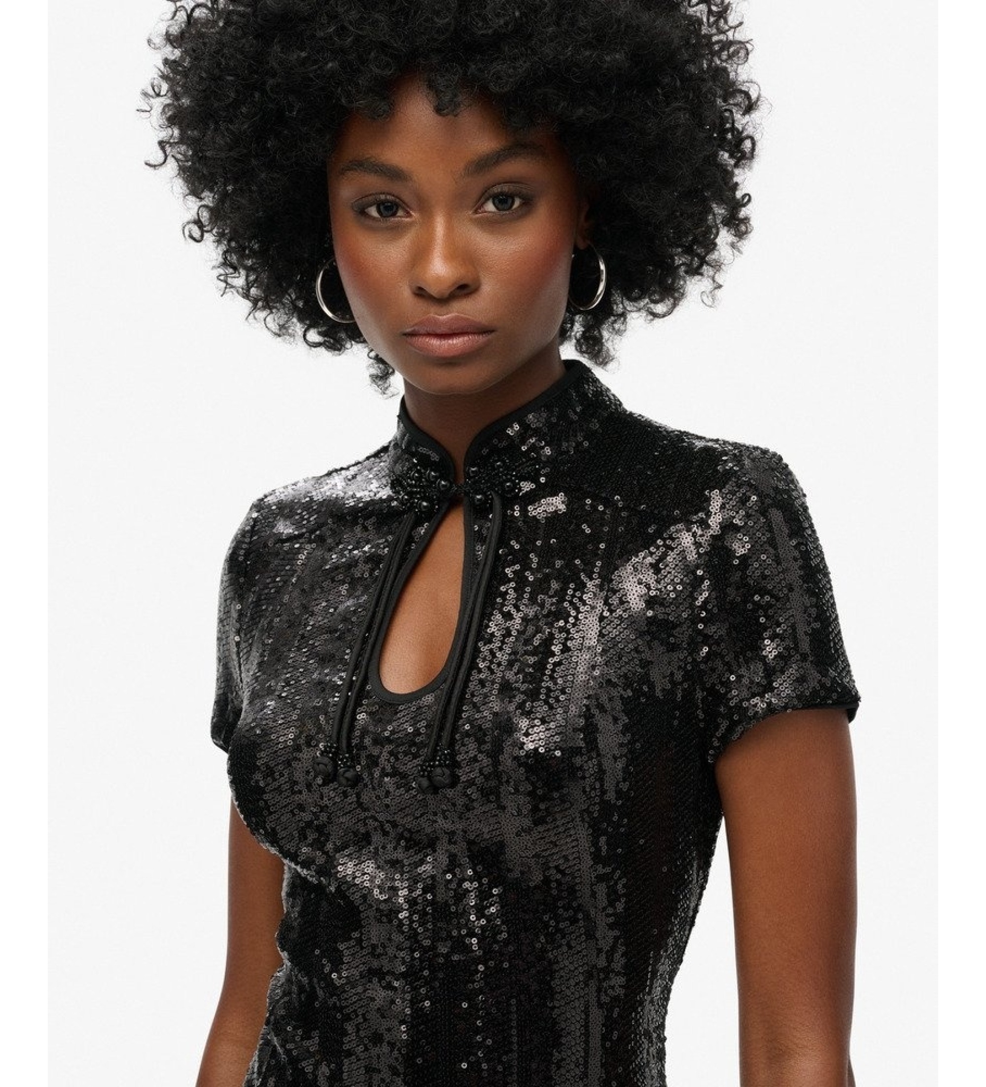 Superdry für Damen. W8011769A Vestido Mandarin Sequin negro (M), Schwarz, Lässig, Party, Nylon, Kurzarm