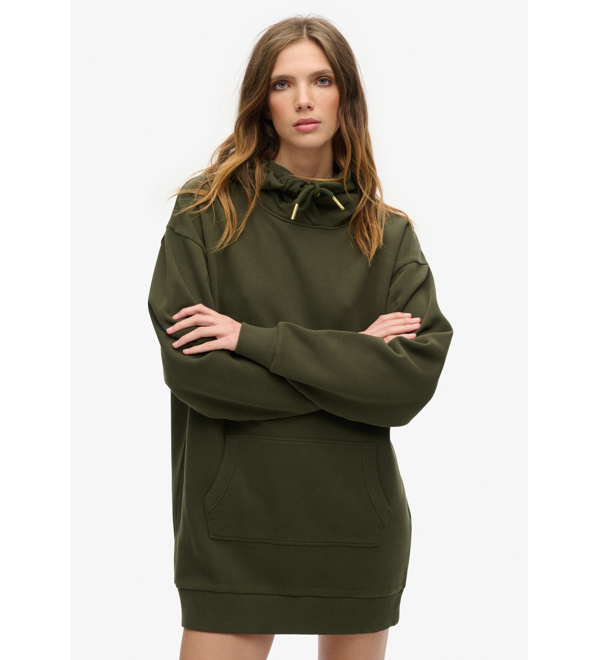 Superdry für Damen. W8011738A Kapuzenkleid mit Strass Tattoo grün (XXS/XS), Lässig, Baumwolle, Langarm