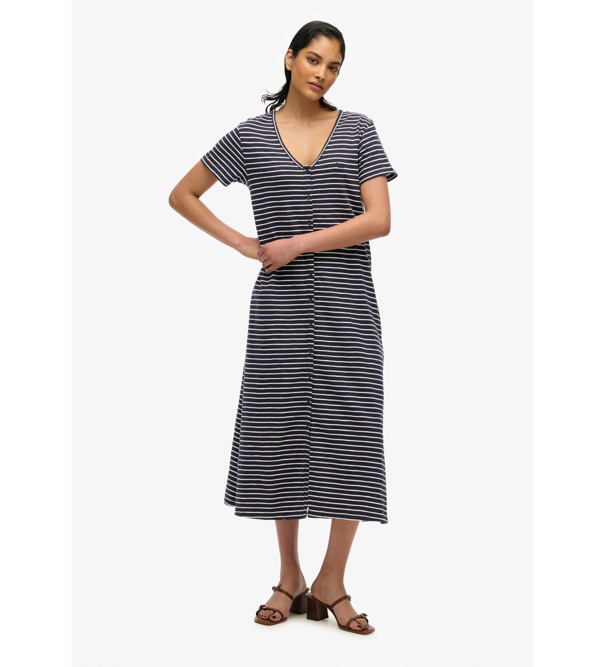 Superdry für Damen. W8011860A Kurzärmeliges Midi-Strickkleid navy (S), Lässig, Baumwolle, Kurzarm, Marine
